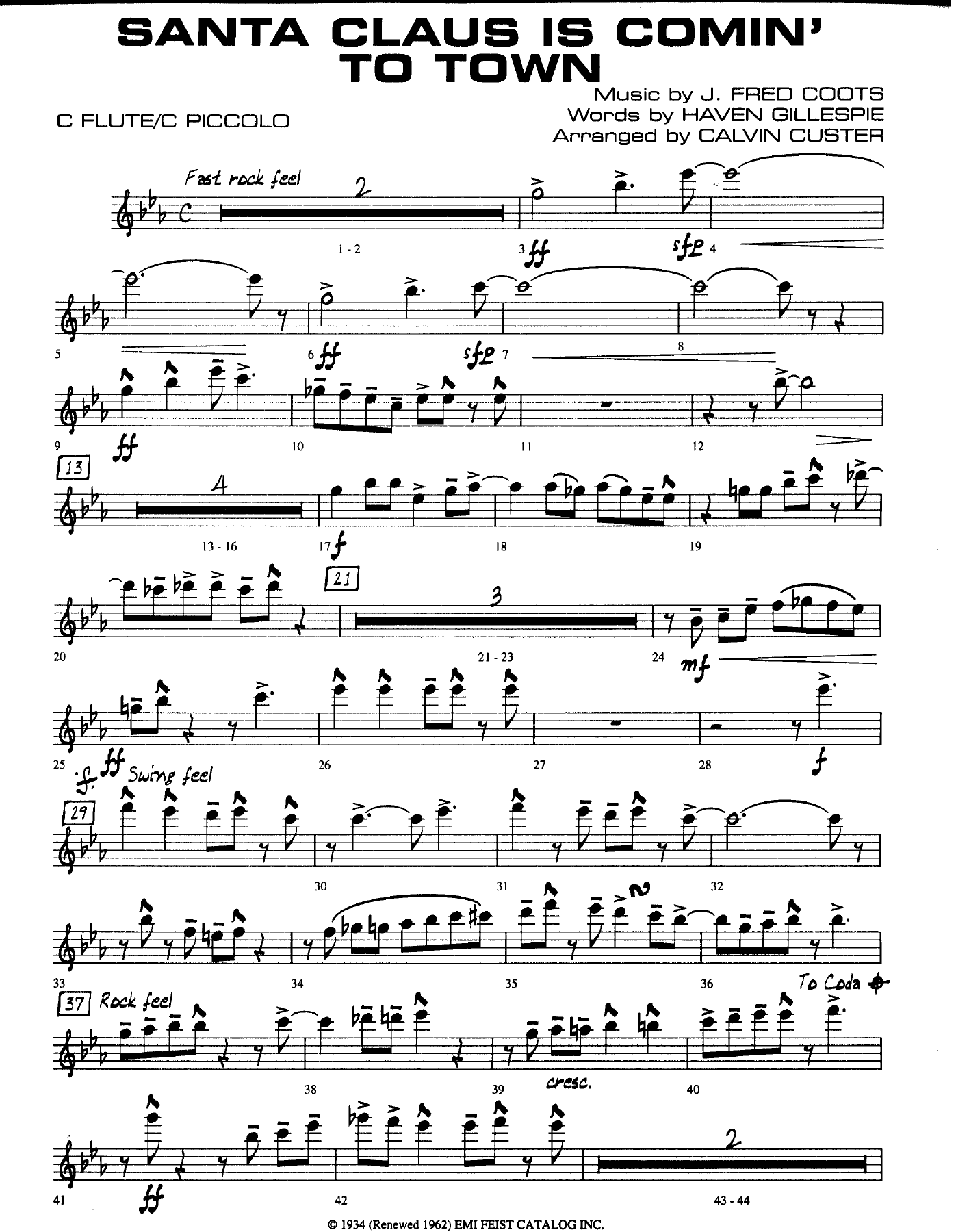 Santa Claus Is Comin' To Town — sheet music preview