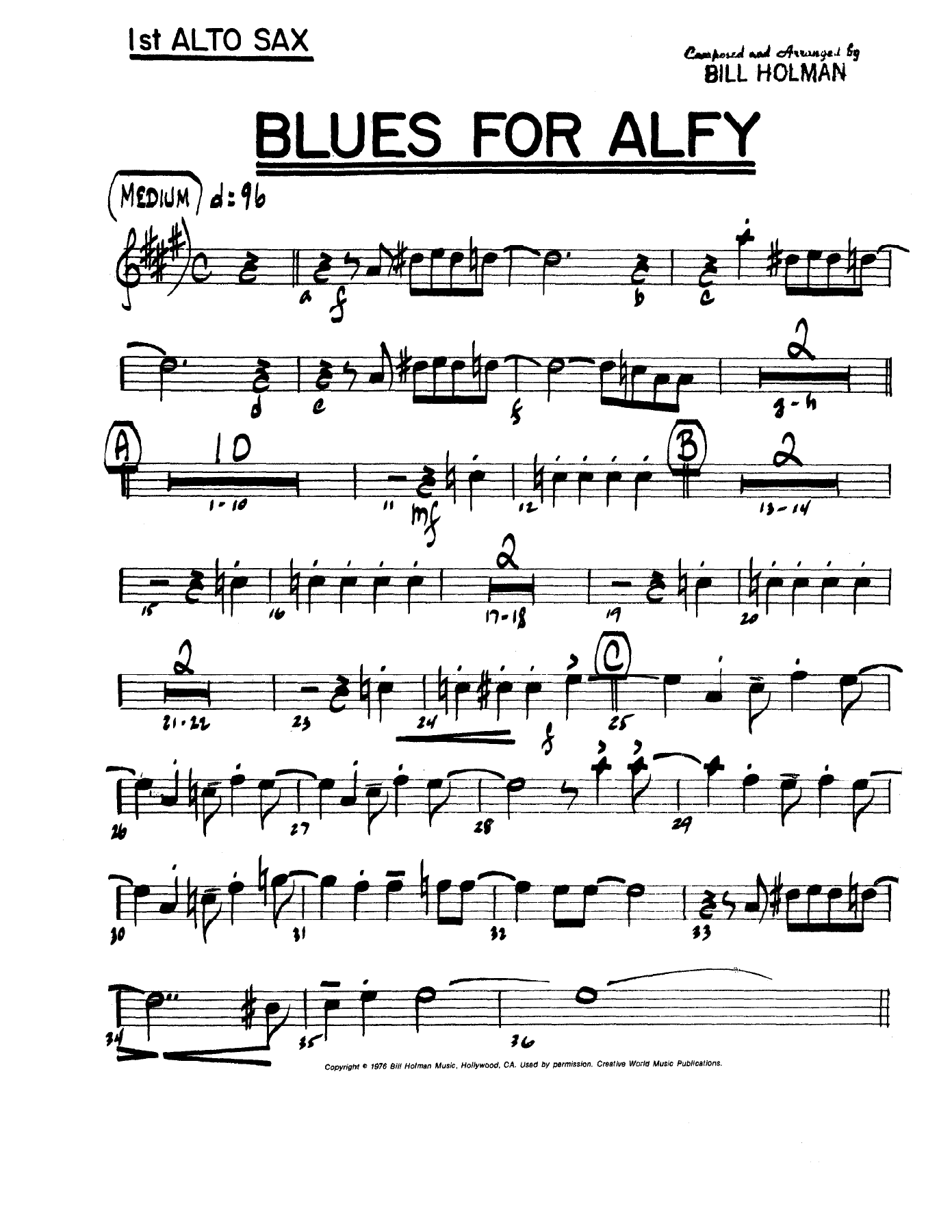 Blues For Alfy (B.Holman) C.Basie — Big Band sheet music arranged by Count Basie | Jazz Standard
