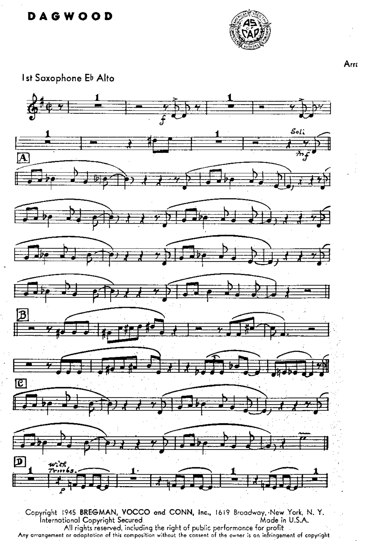 Dagwood — sheet music cover (first page)