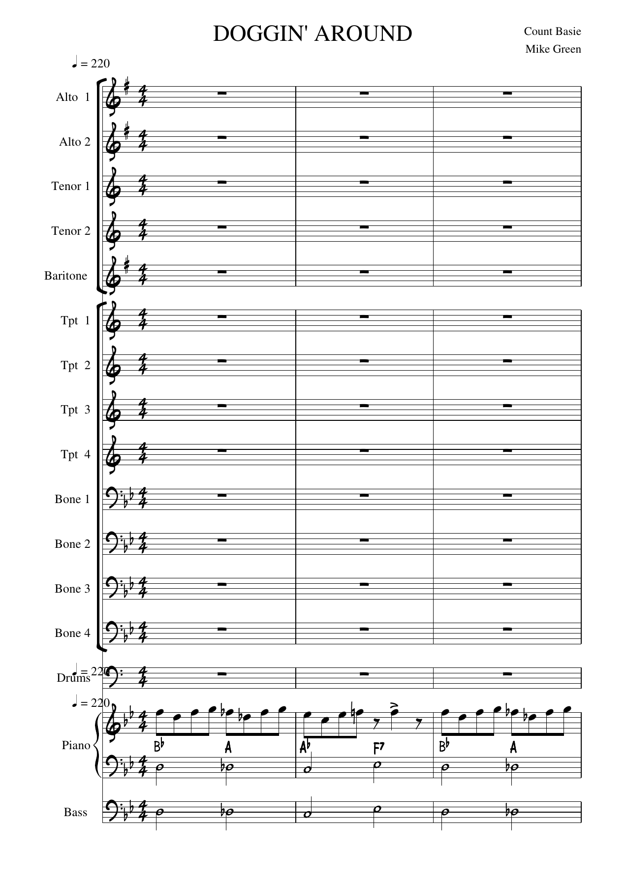 Doggin Around (M.Green) C.Basie — Big Band sheet music arranged by Count Basie | Jazz Standard
