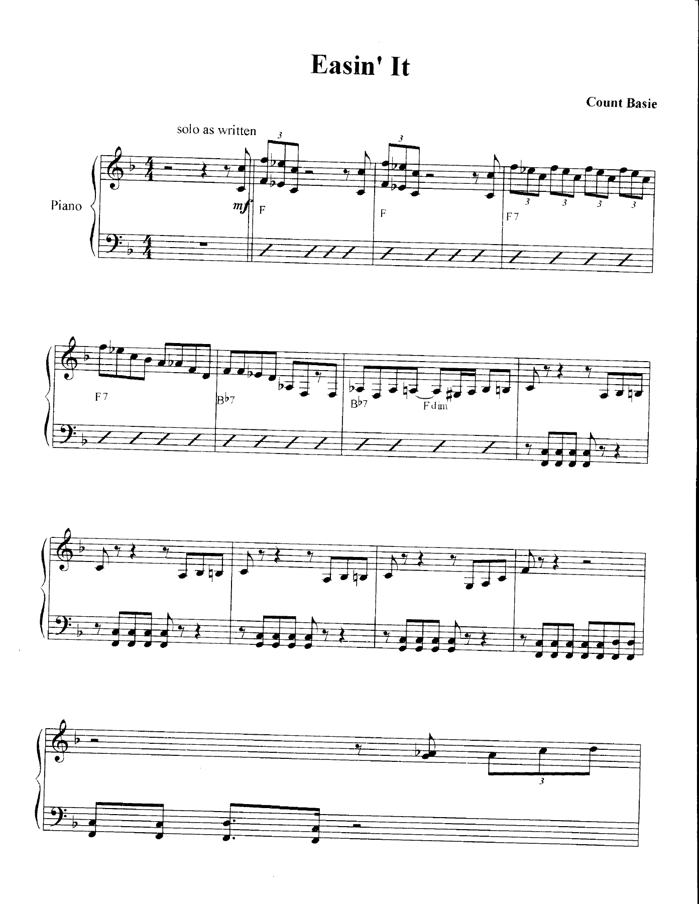 Easin' It (F.Foster) C.Basie — Big Band sheet music arranged by Count Basie | Jazz Standard