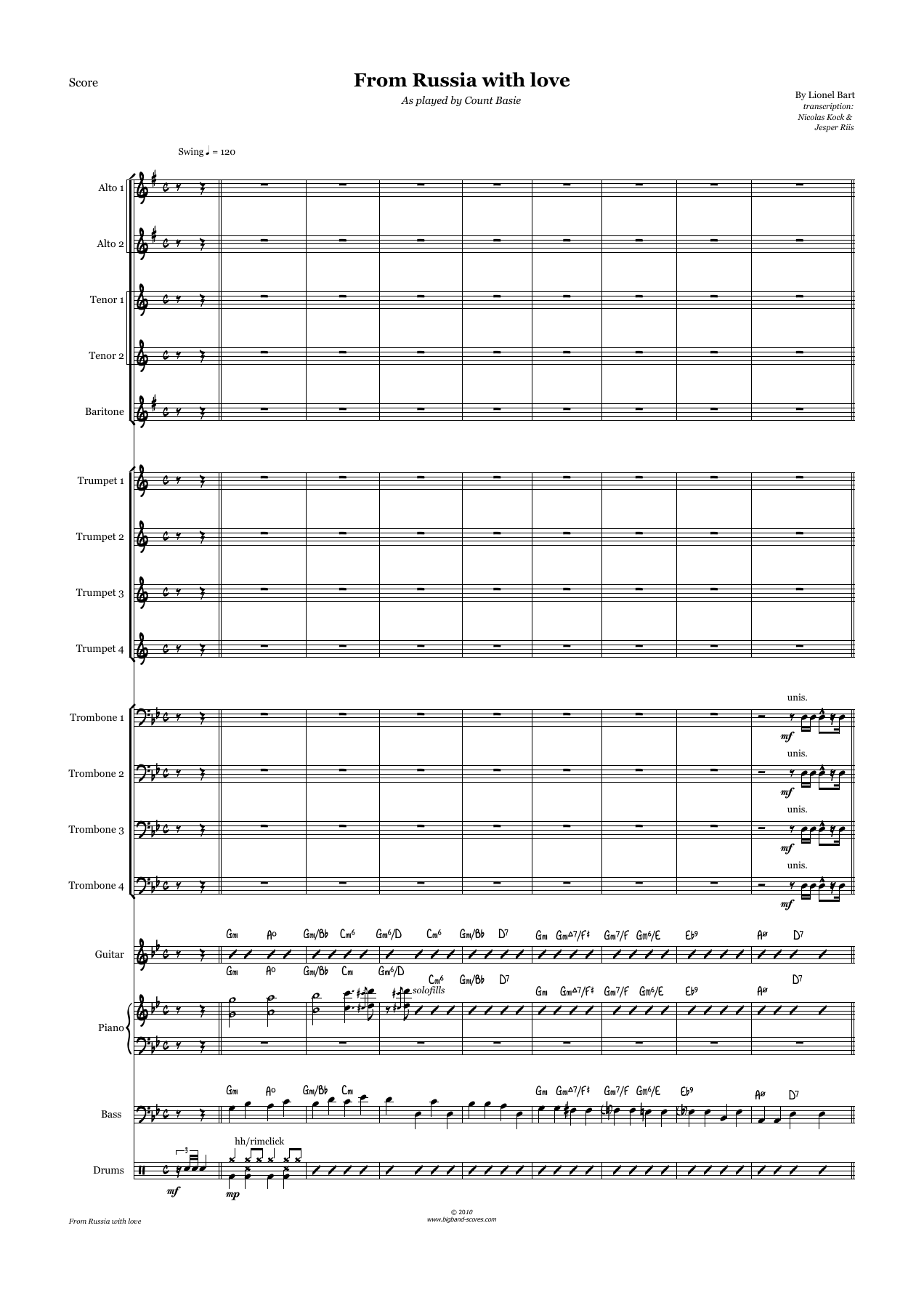 From Russia With Love (N.Kock-Jasper Riis) C.Basie) — Big Band sheet music by Count Basie | Jazz Standard