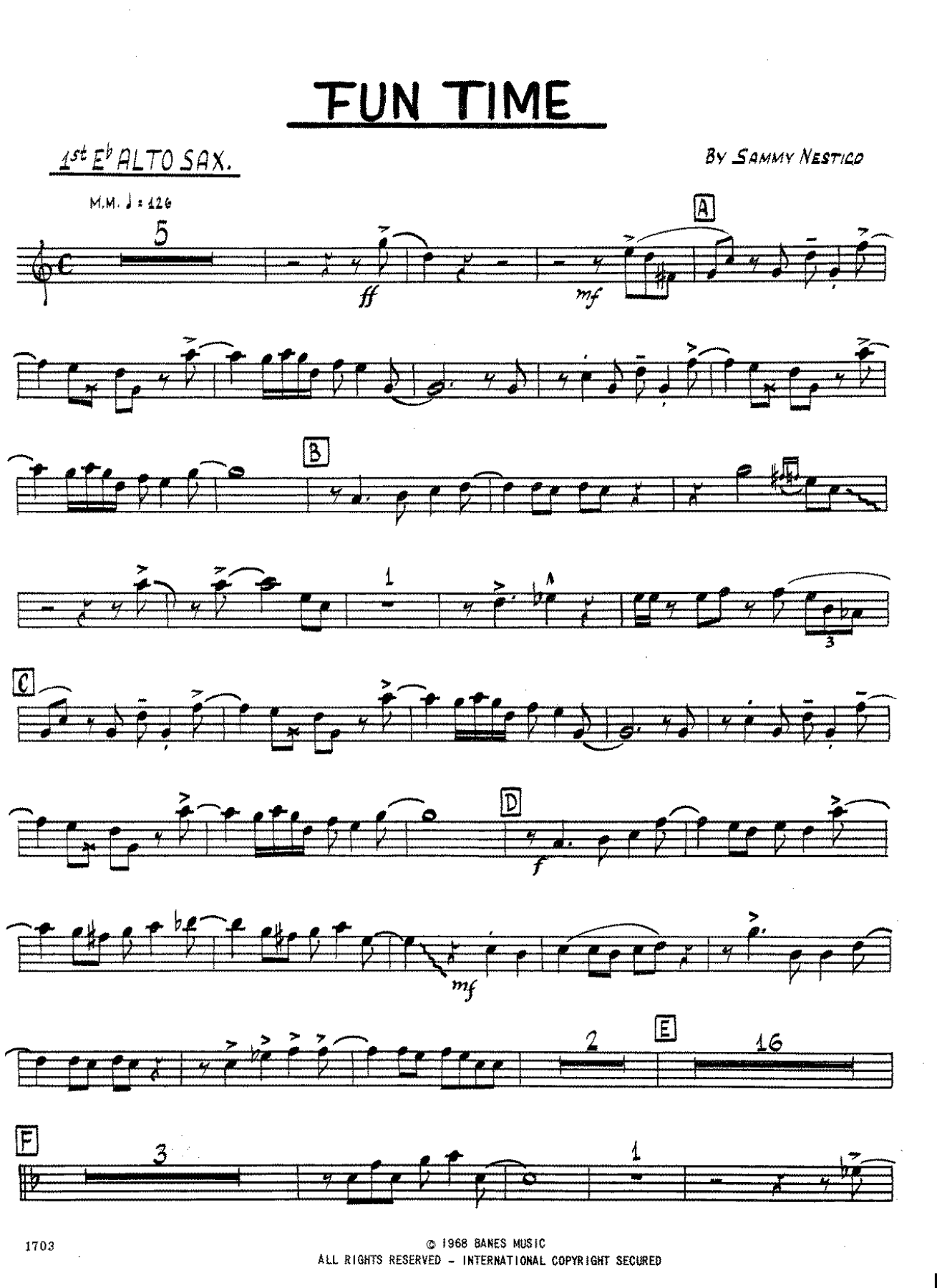 Fun Time (S.Nestico) C.Basie-version 1 — Big Band sheet music arranged by Count Basie | Jazz Standard
