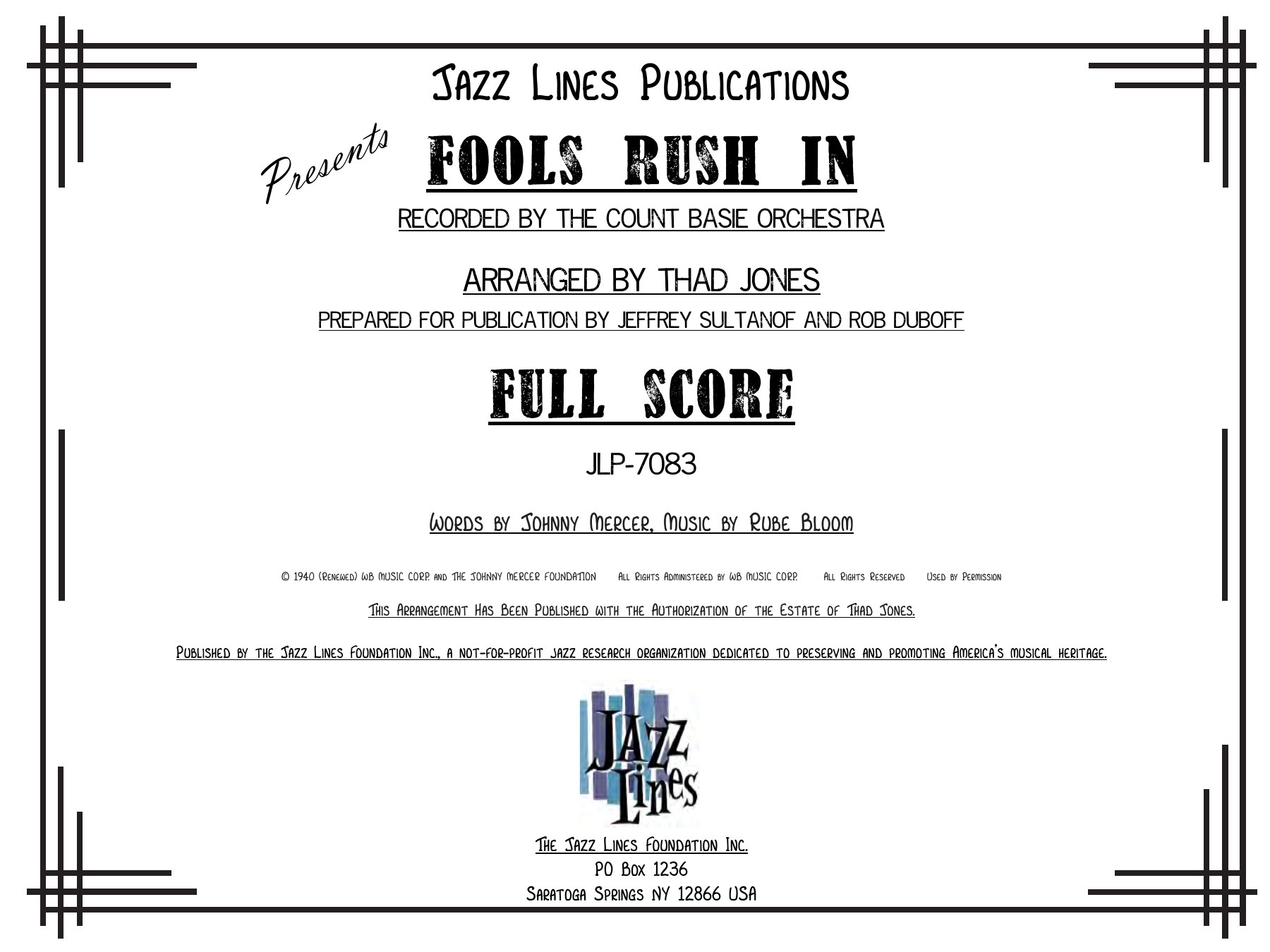 Fools Rush In (Thad Jones) C.Basie — sheet music cover (first page)