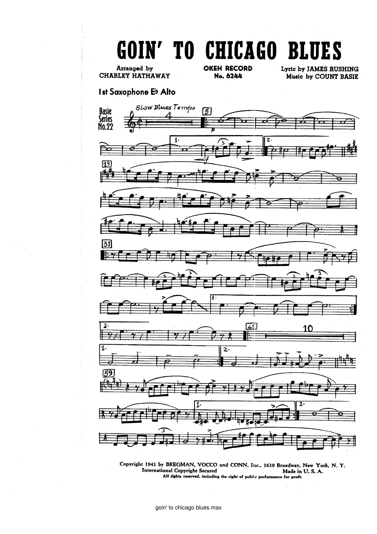 Going To Chicago Blues — Big Band sheet music arranged by C.Hathaway | Jazz Standard