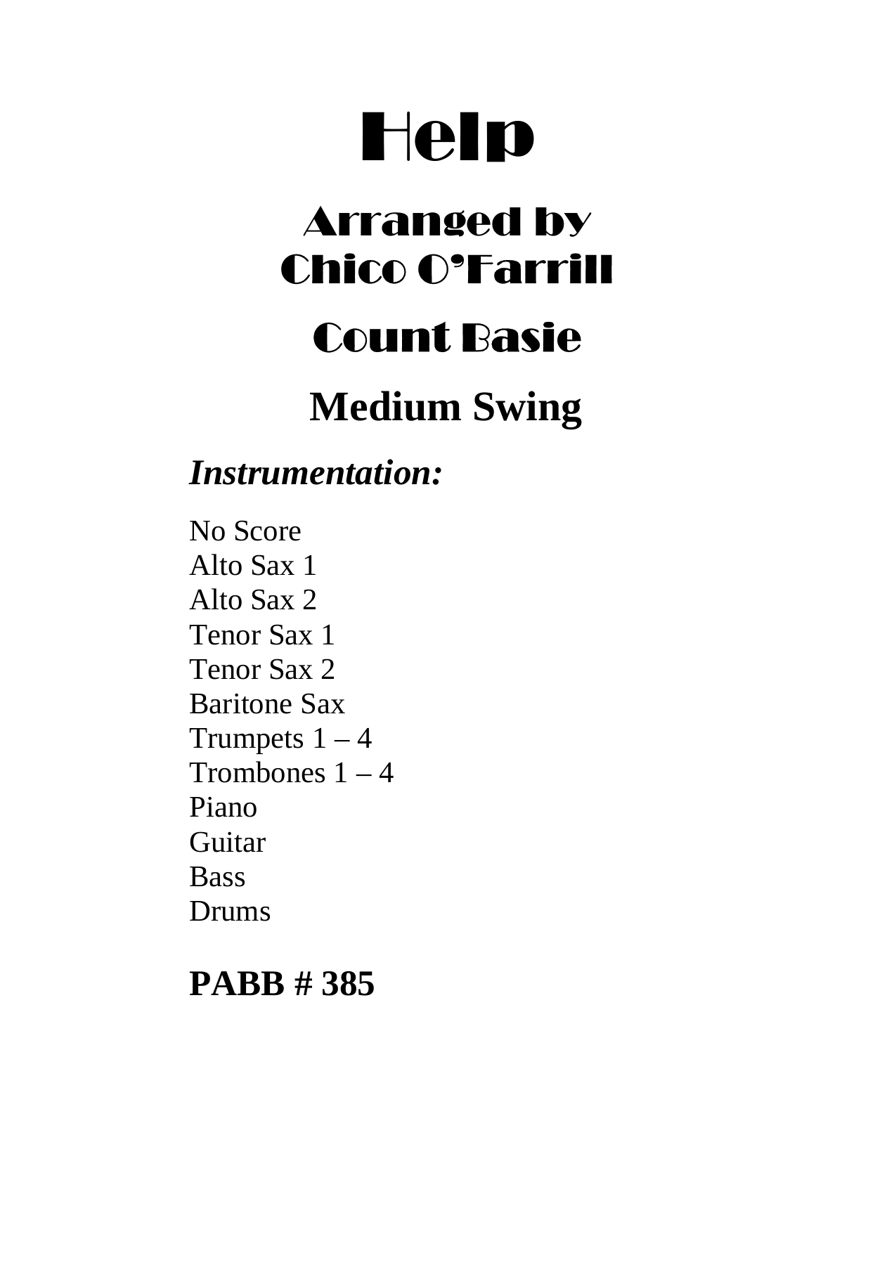 Help (C.O'Farrill) C.Basie — Big Band sheet music arranged by Count Basie | Jazz Standard