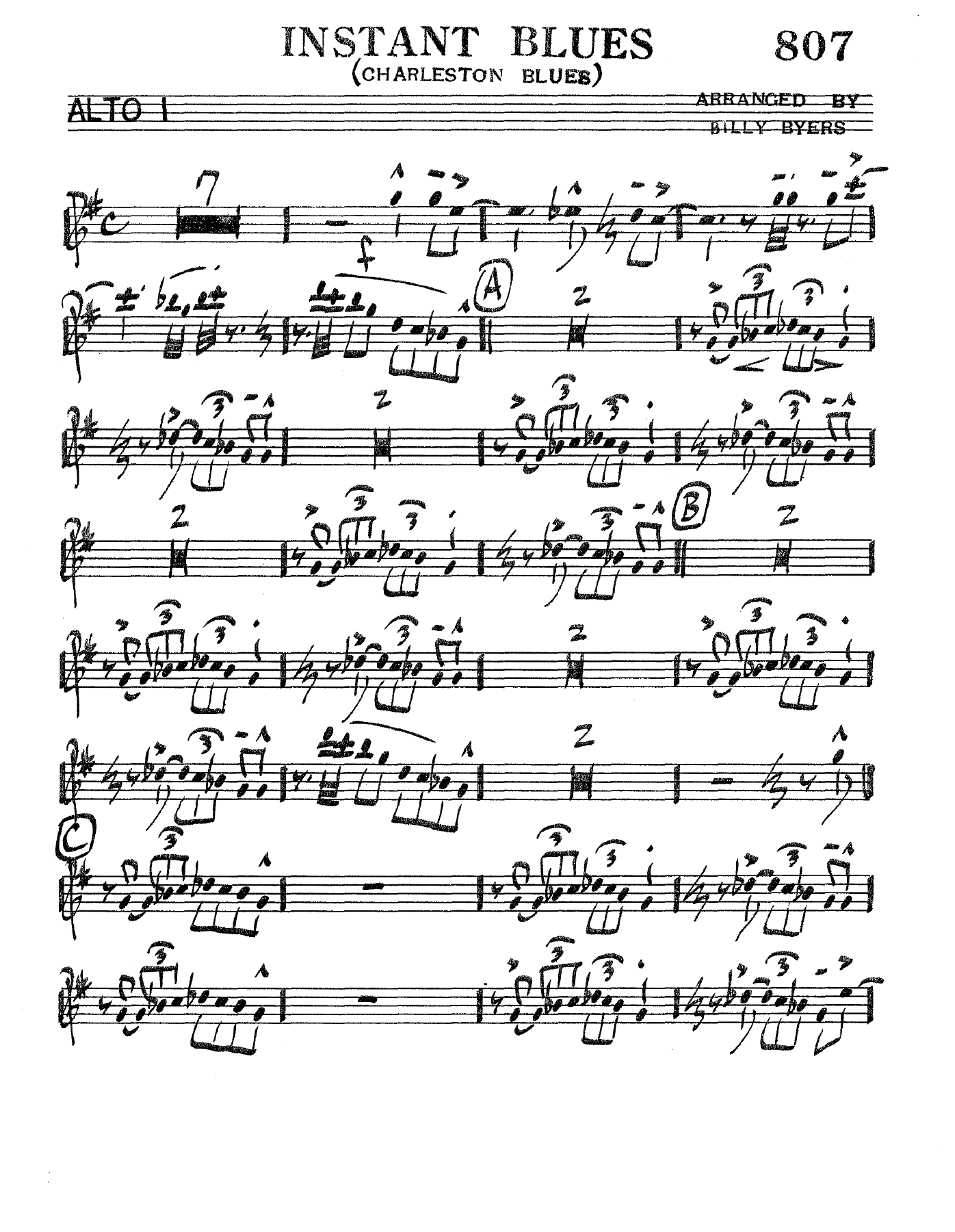 Instant Blues (B.Byers) C.Basie — Big Band sheet music arranged by Count Basie | Jazz Standard