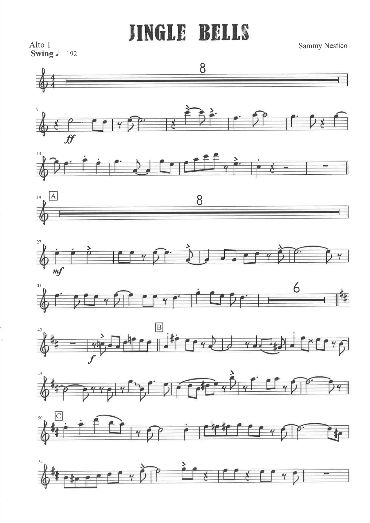 Jingle Bells (S.Nestico) C.Basie — Big Band sheet music arranged by Count Basie | Jazz Standard