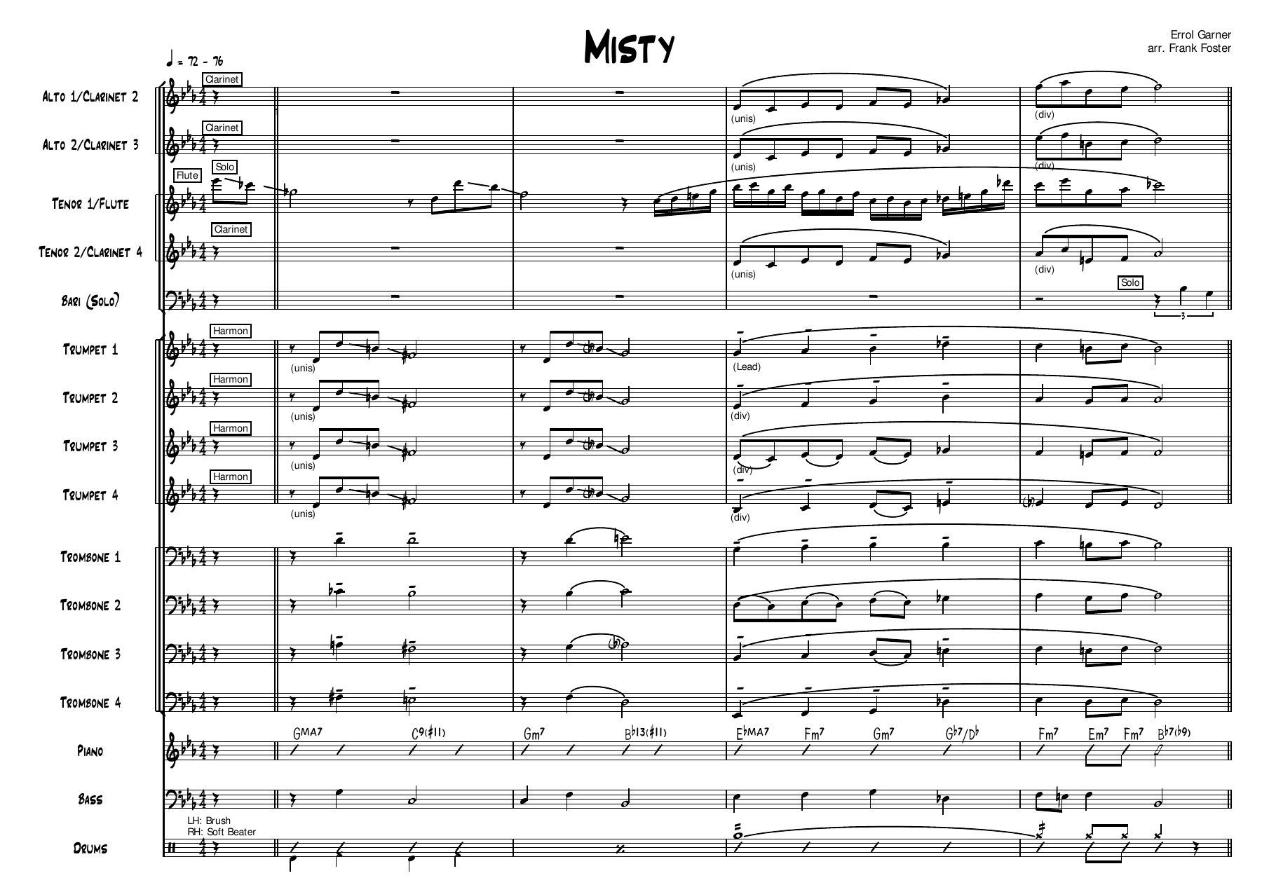 Misty (F.Foster) C.Basie Bar.sax — Big Band sheet music arranged by Count Basie | Jazz Standard