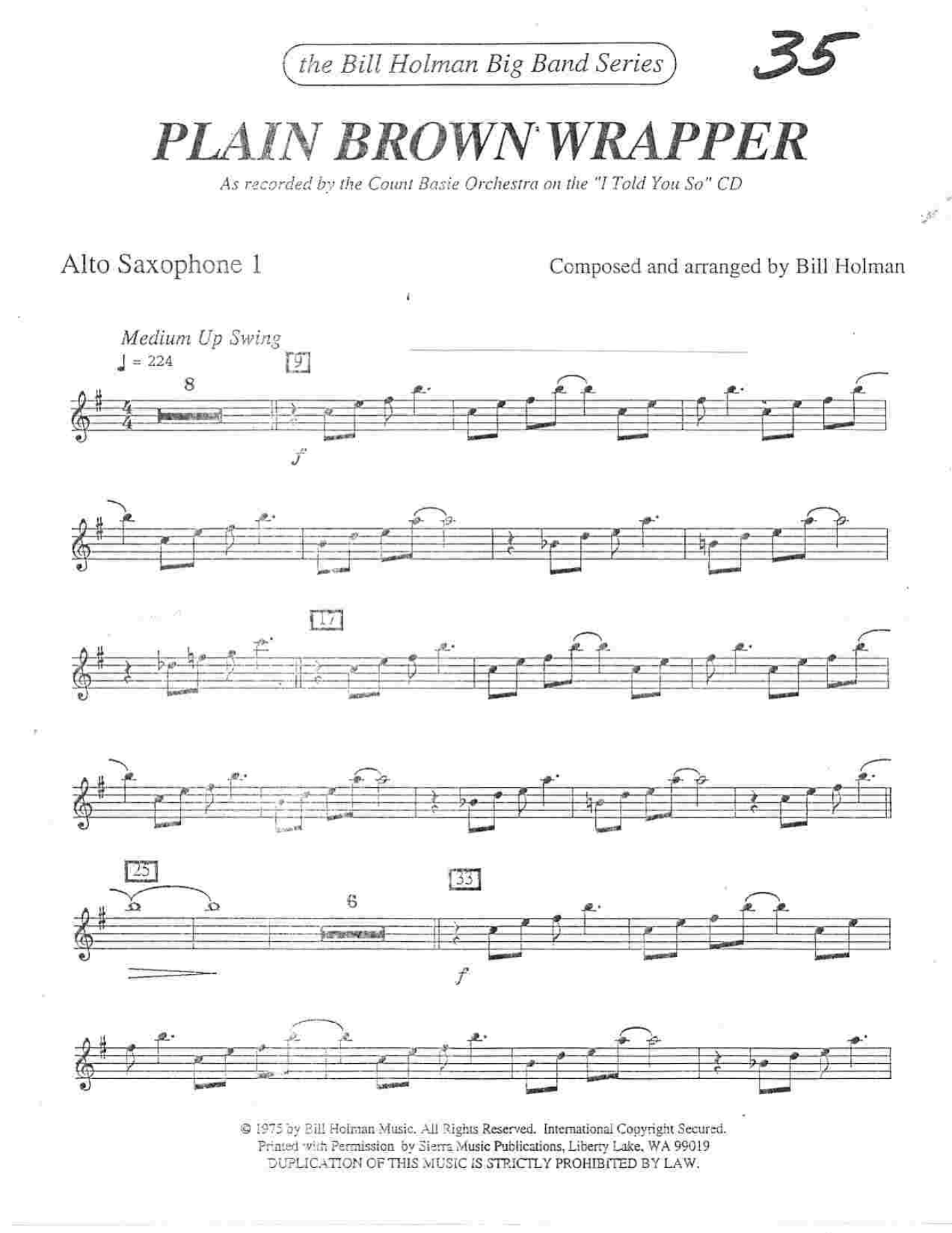 Plain Brown Wrapper (B.Holman) C.Basie — Big Band sheet music arranged by Count Basie | Jazz Standard