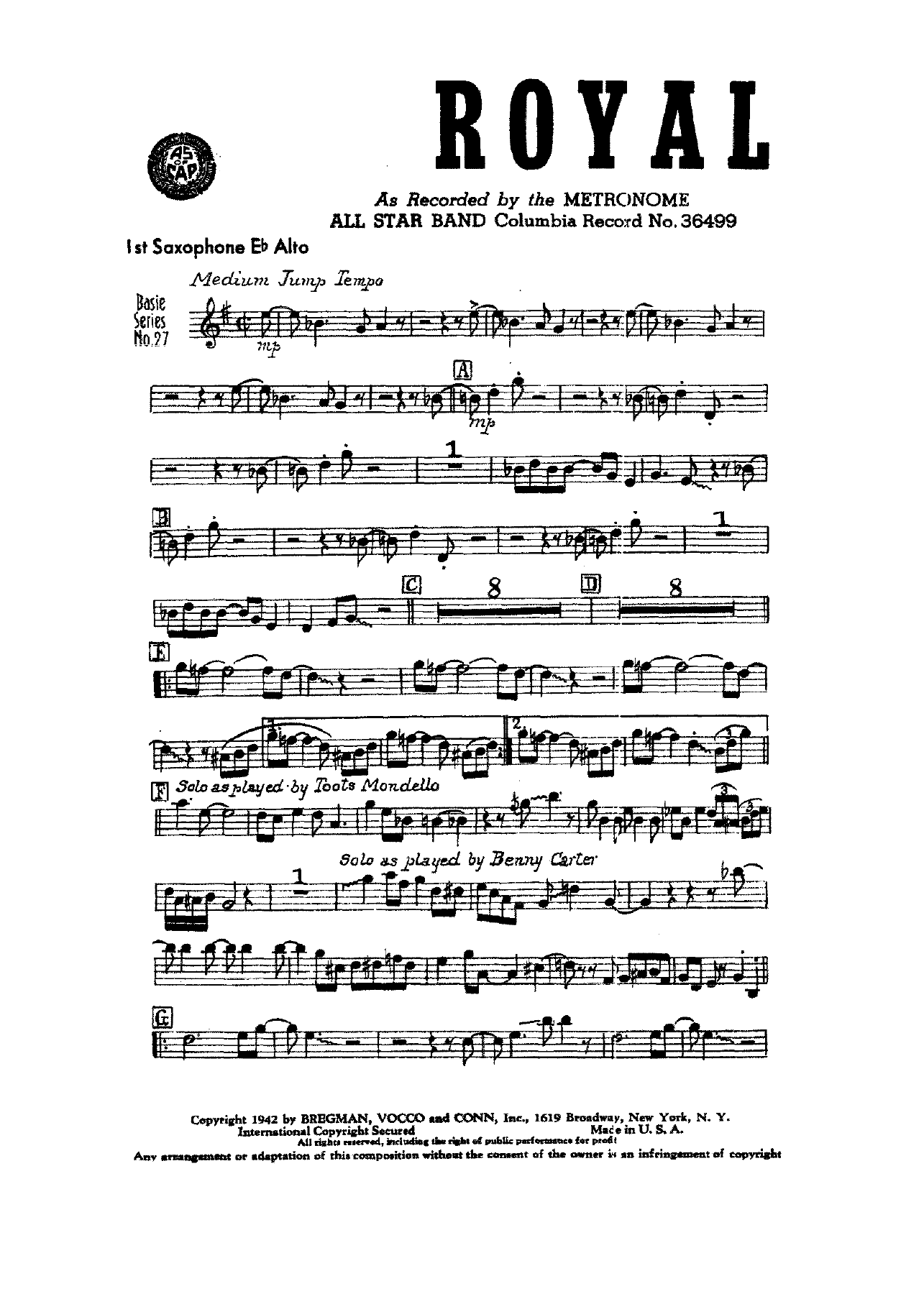 Royal Flush (C.Basie) 4334 — sheet music cover (first page)