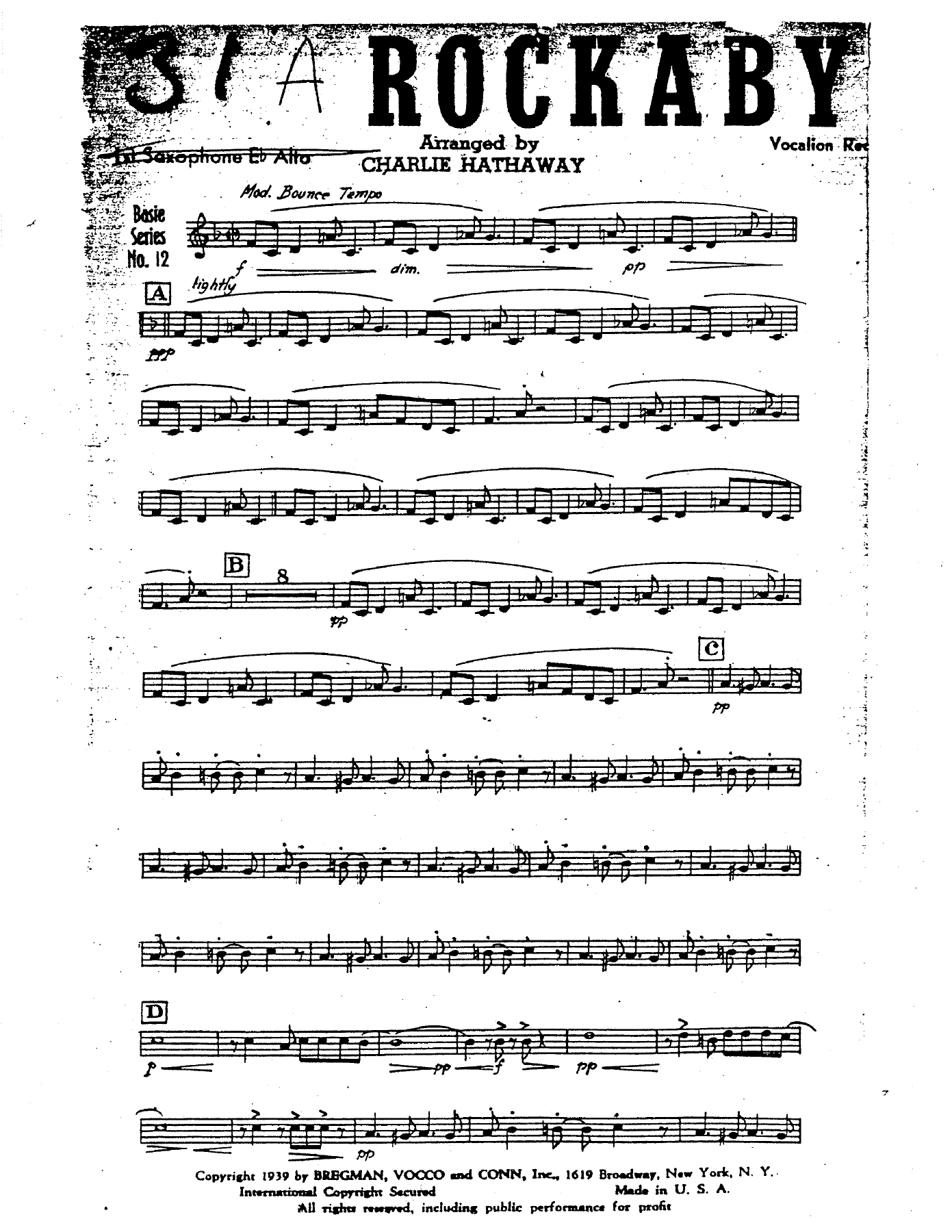 Rockabye Basie (C.Hathaway) C.Basie — 大乐队 sheet music by Count Basie | Jazz Standard