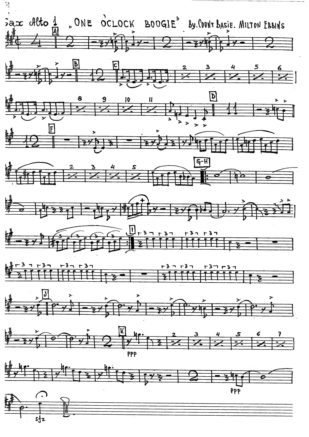 One O'Clock Boogie — sheet music cover (first page)