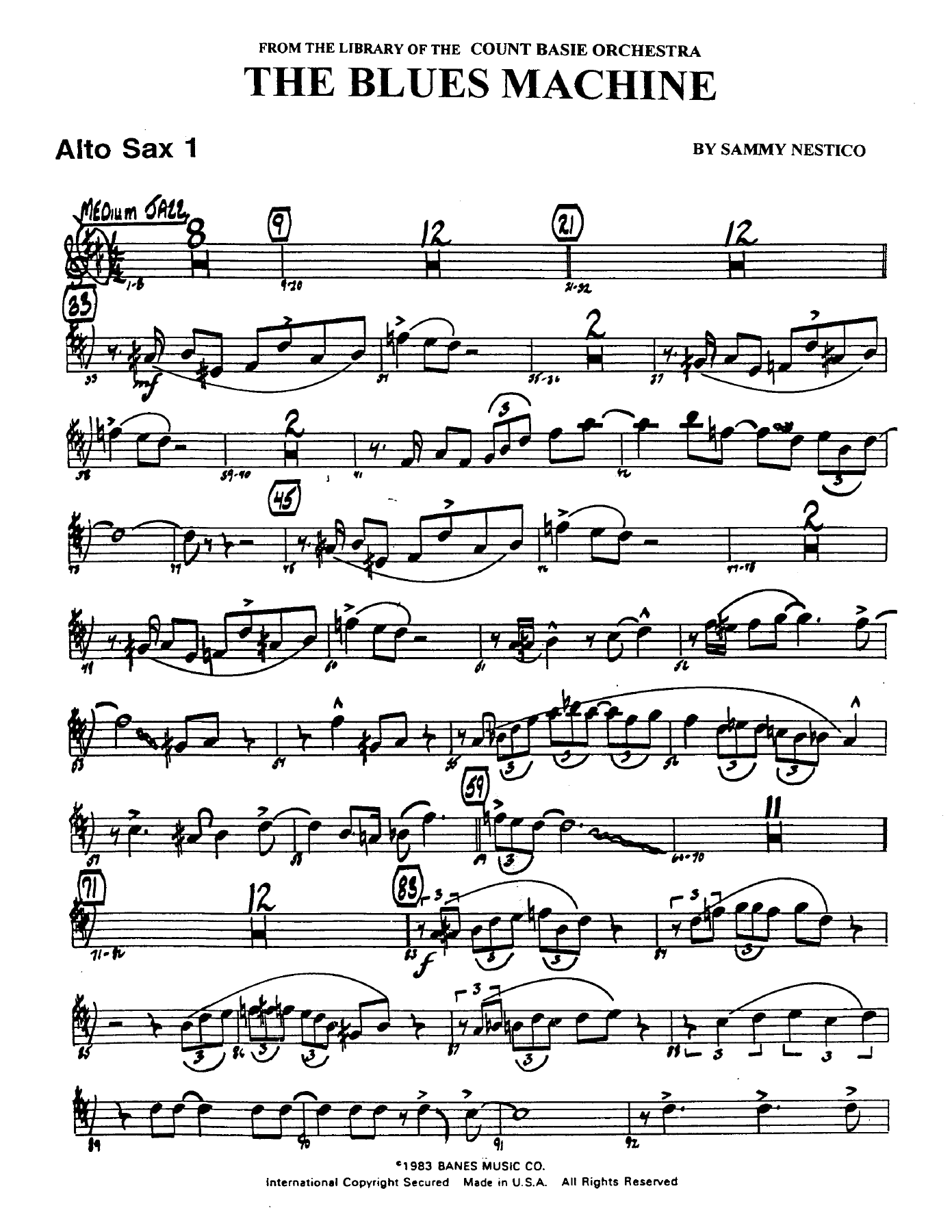 The Blues Machine (S.Nestico) C.Basie — Big Band sheet music arranged by Count Basie | Jazz Standard