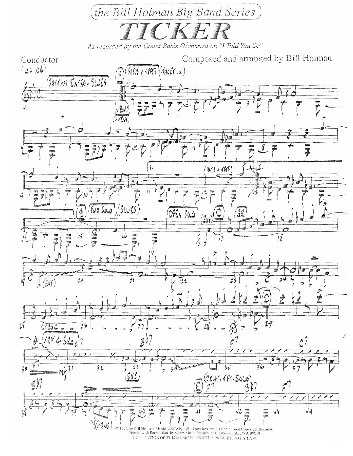 Ticker (B.Holman) C.Basie — sheet music cover (first page)