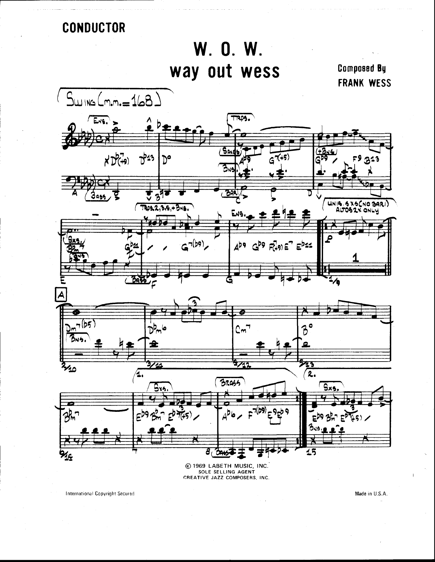 W.O.W. (Way Out Wess) — sheet music cover (first page)