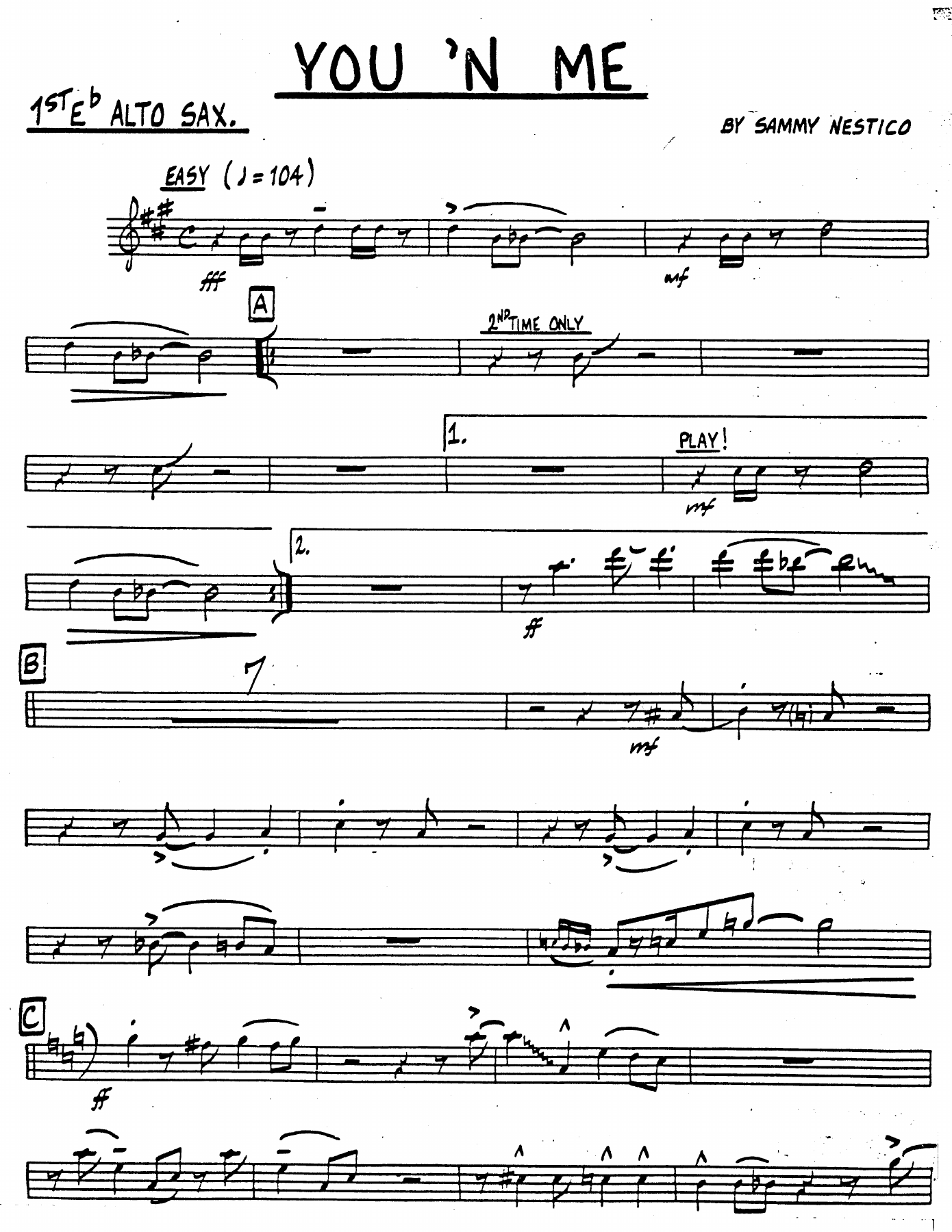 You 'N Me (S.Nestico) C.Basie — Big Band sheet music arranged by Count Basie | Jazz Standard