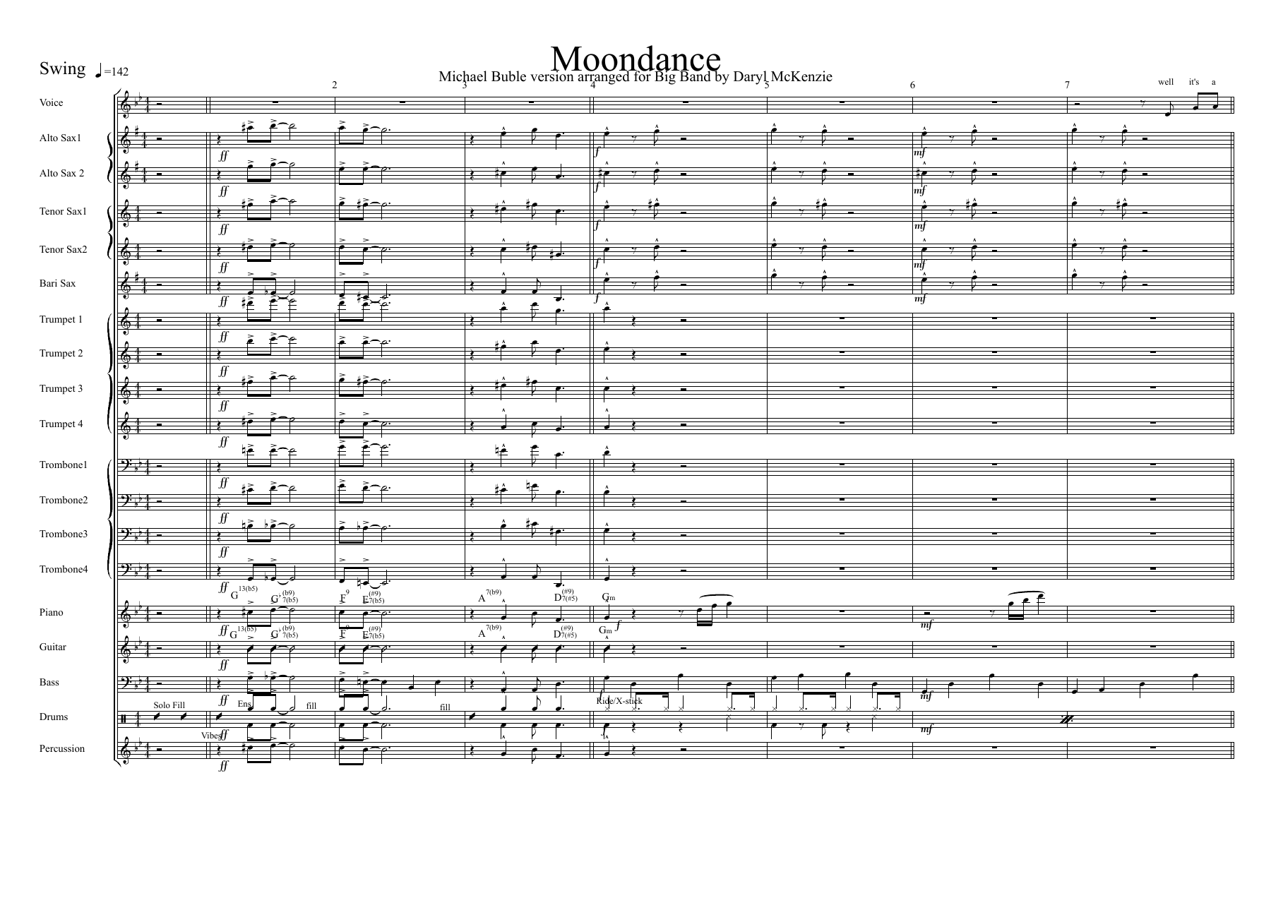 Moondance (Deryl McKenzie) M.Buble -Vocal — sheet music preview