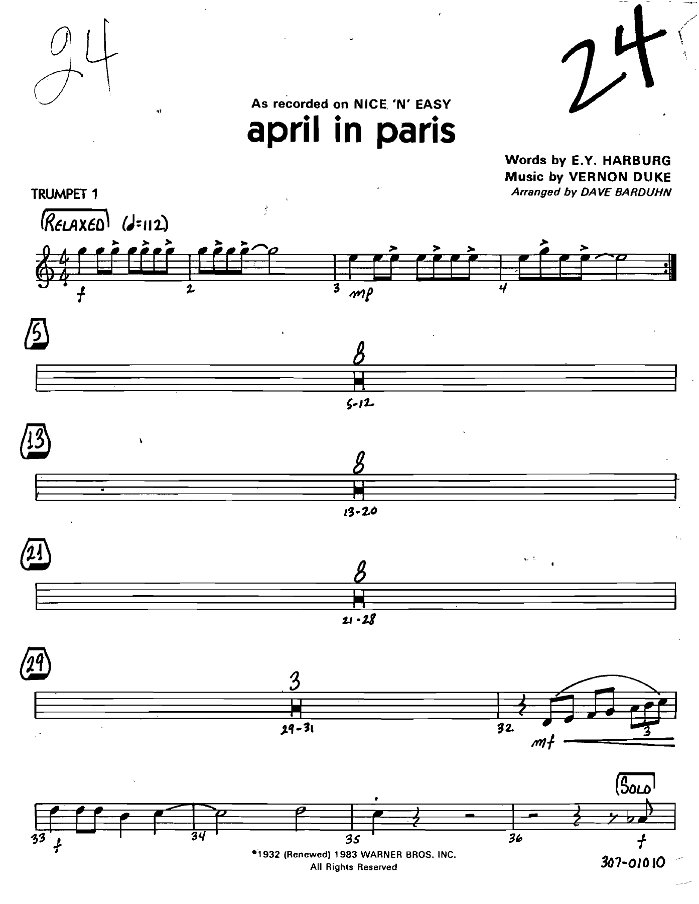 April In Paris — Big Band sheet music arranged by D.Barduhn | Jazz Standard