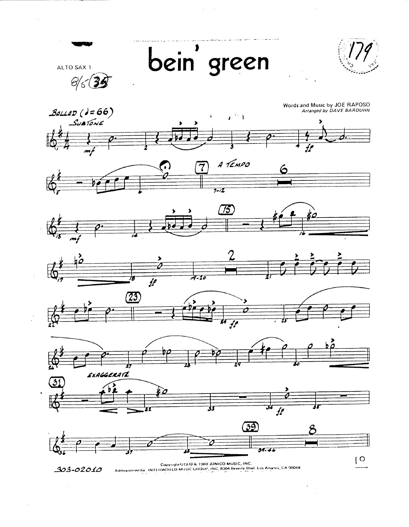 Bein' Green (D.Barduhn) Trb. — sheet music preview