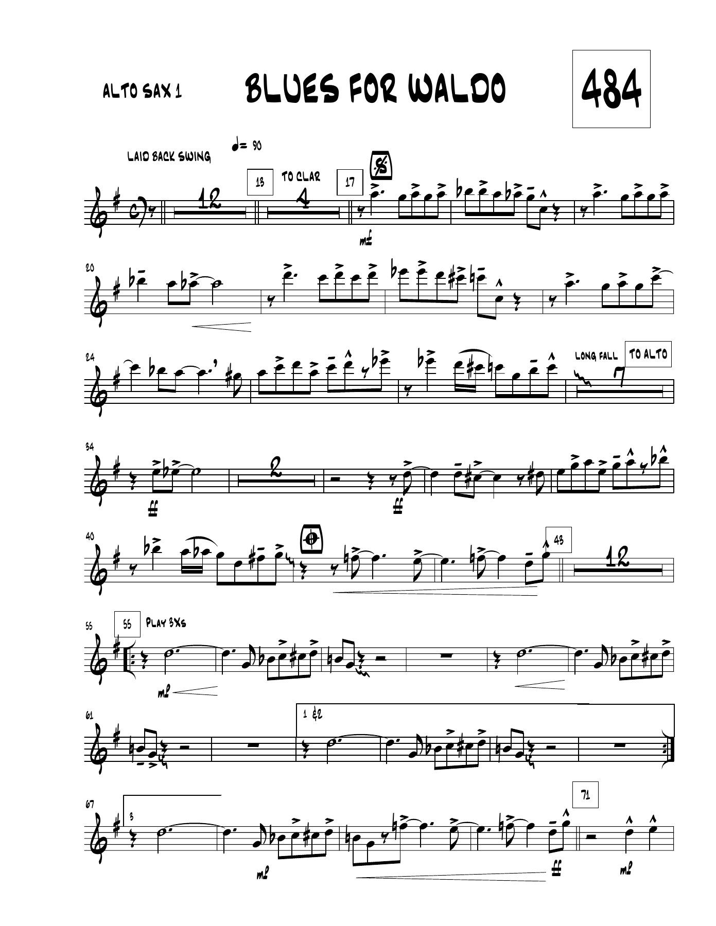 Blues For Waldo — sheet music cover (first page)