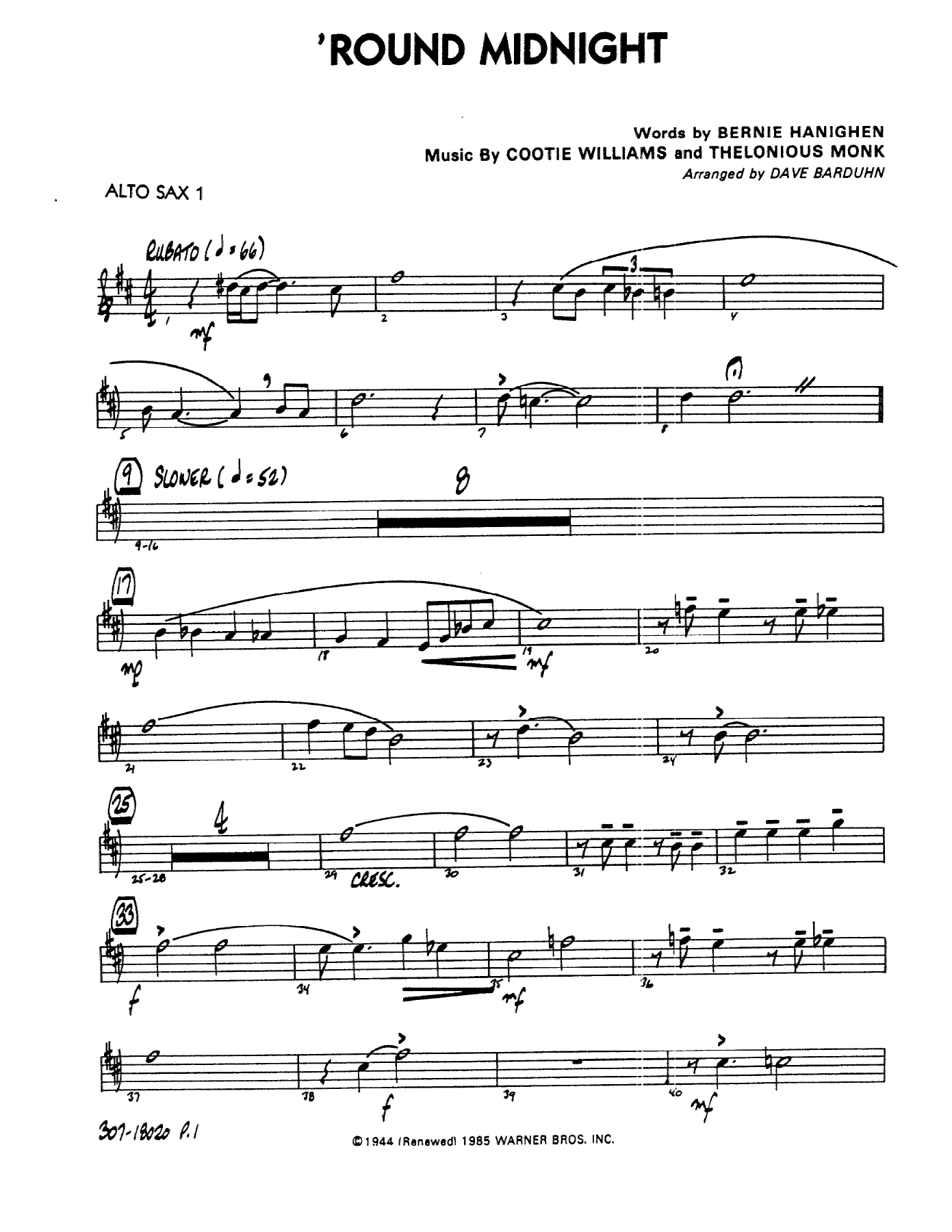 Round Midnight — sheet music cover (first page)