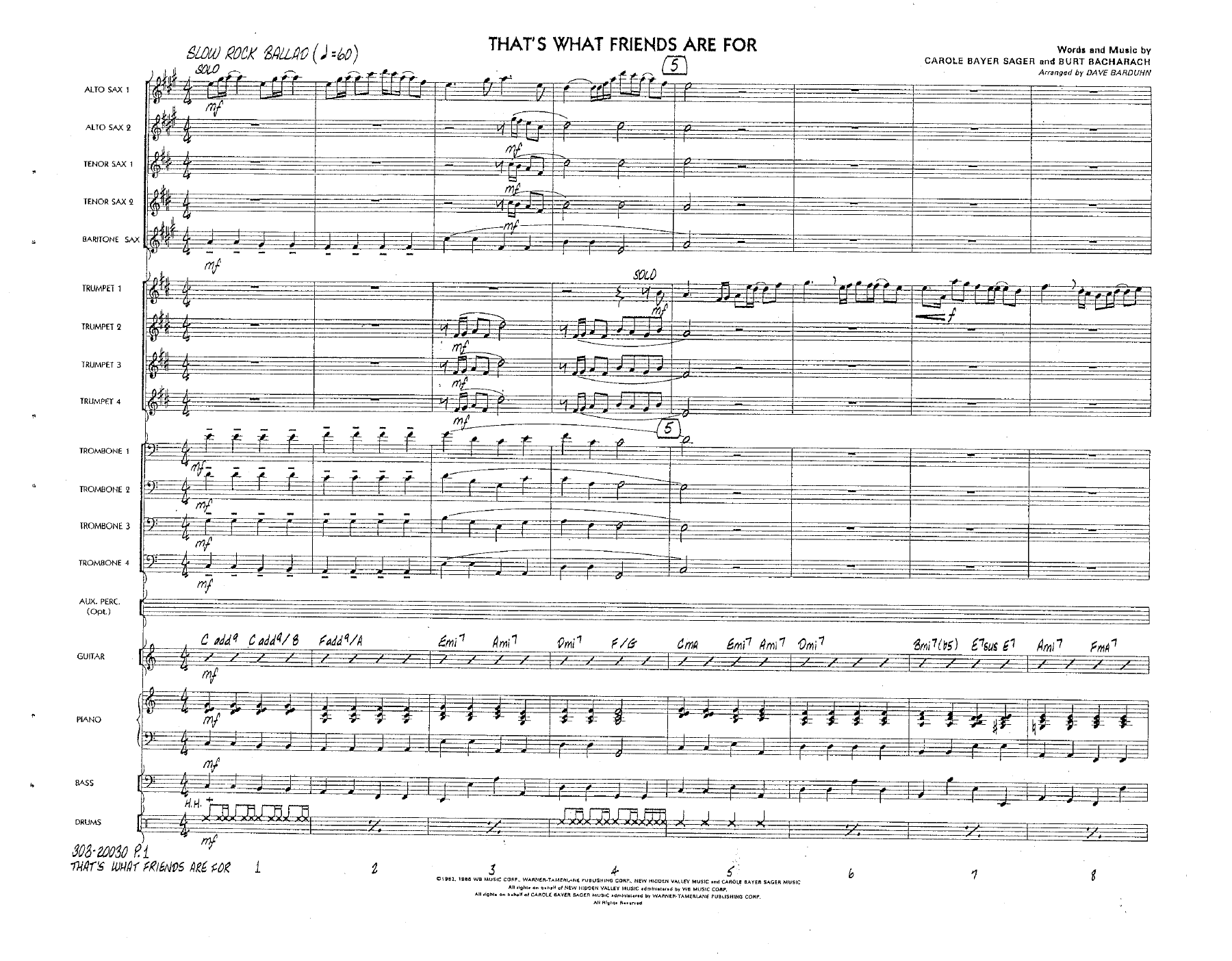 That's What Friends Are For — Big Band sheet music arranged by D.Barduhn | Jazz Standard
