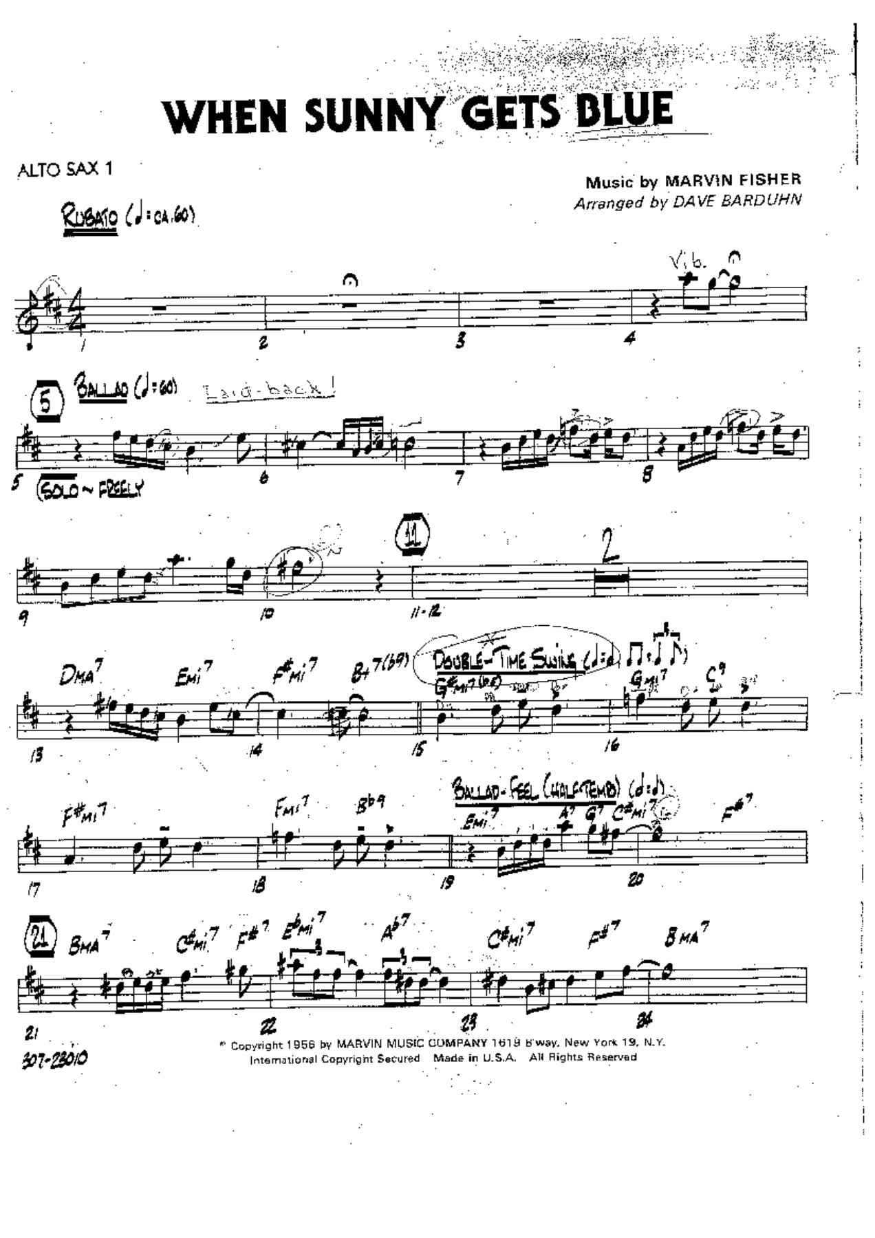 When Sunny Gets Blue (D.Barduhn) 1 — Big Band sheet music arranged by Dave Barduhn | Jazz Standard