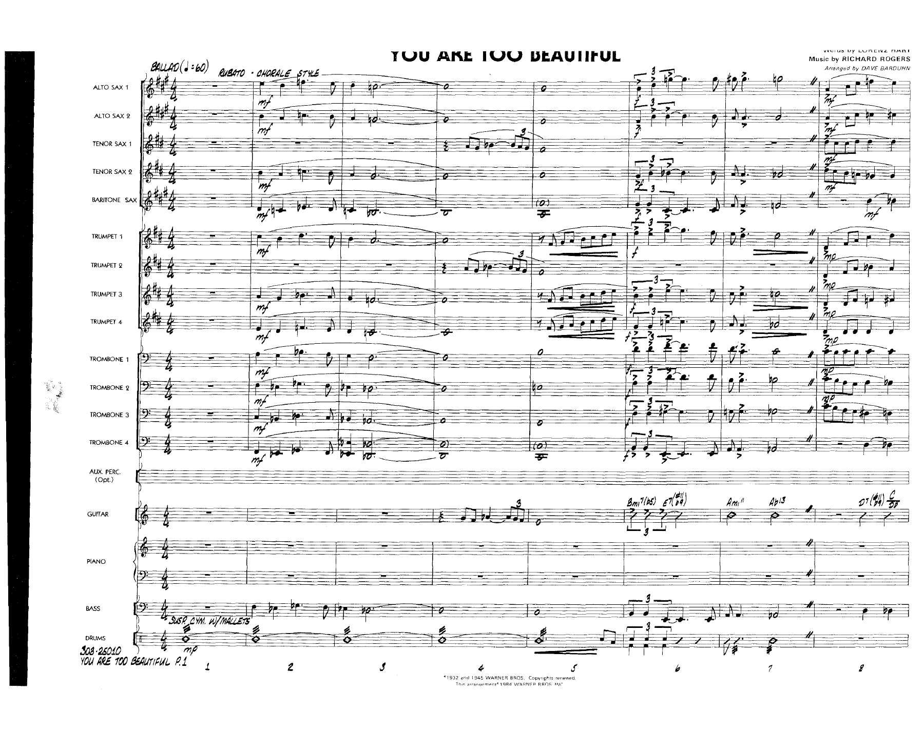 You Are Too Beautiful (D.Barduhn) Ballad — page 1