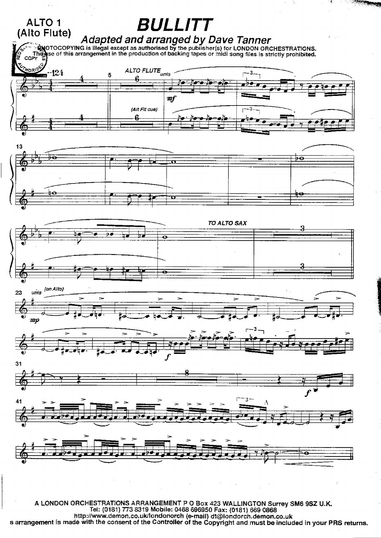 Bullitt — Big Band sheet music by D.Tanner | Jazz Standard