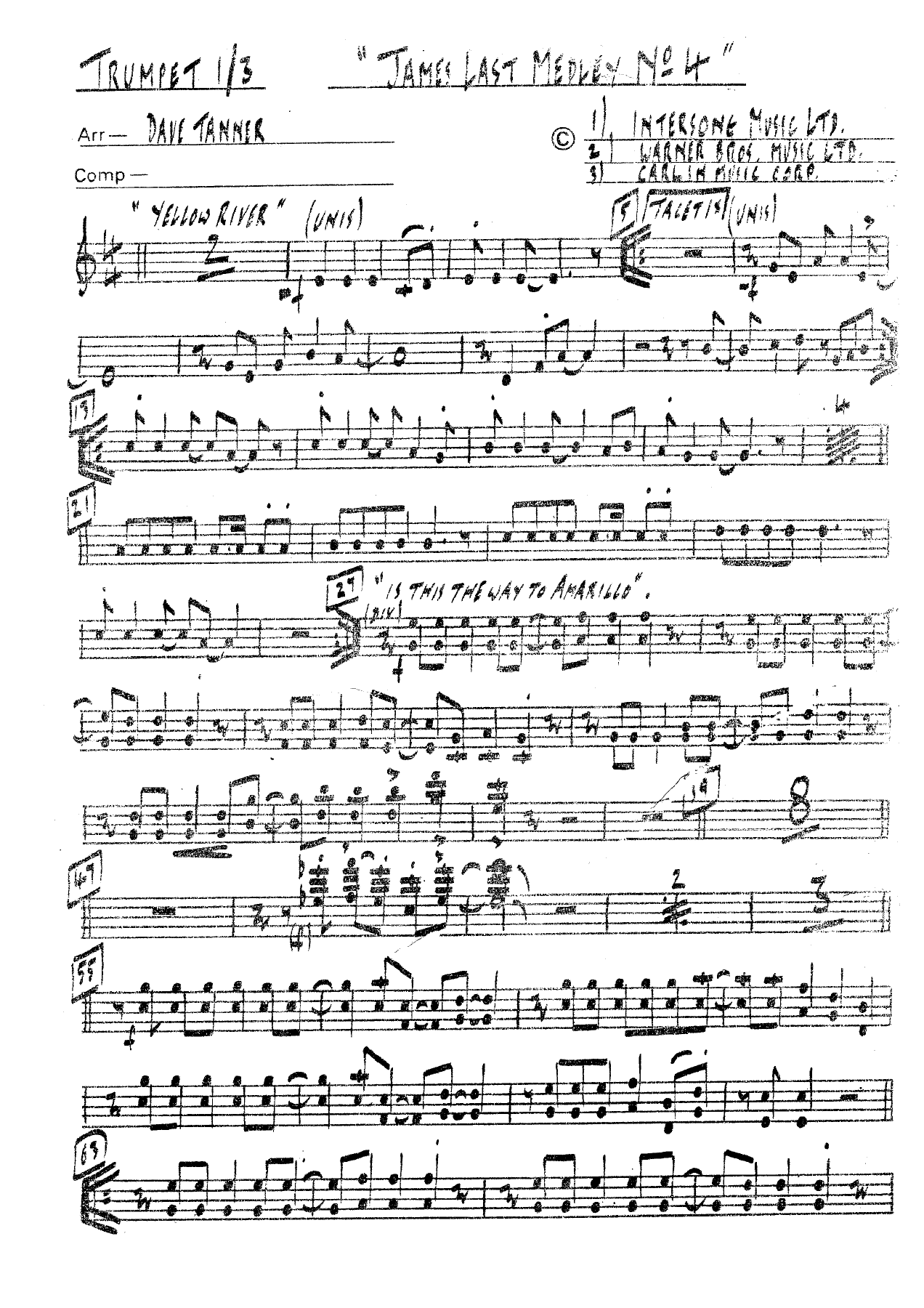 James Last Medley No 4 — Big Band sheet music arranged by Dave Tanner | Jazz Standard