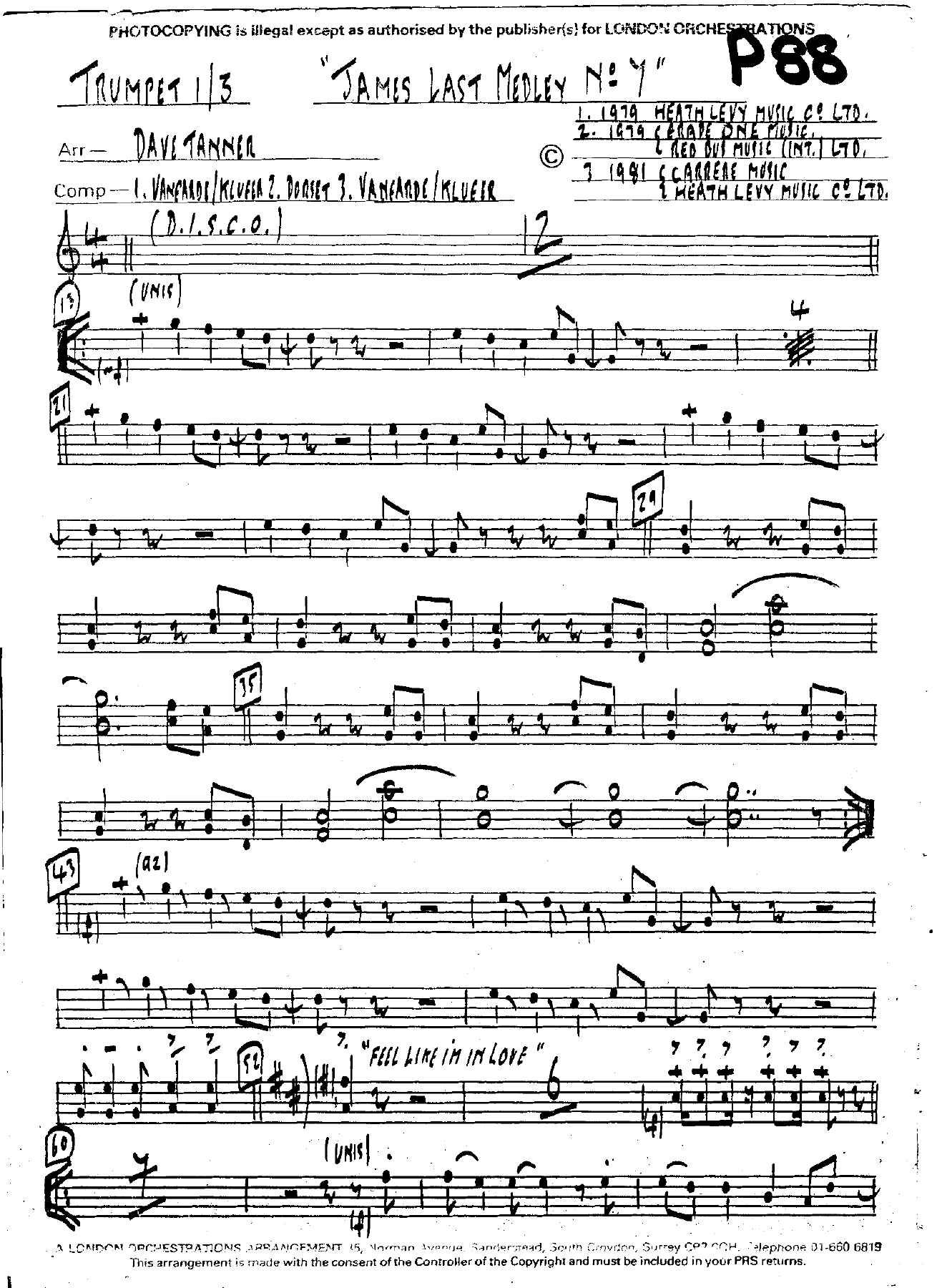 James Last Medley No 7 — sheet music cover (first page)