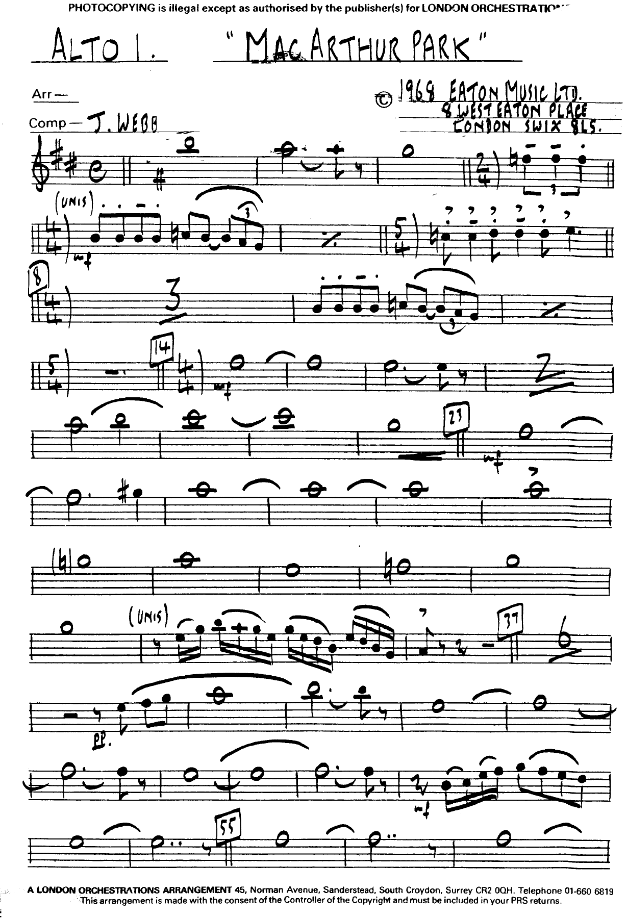 MacArthur Park — sheet music cover (first page)