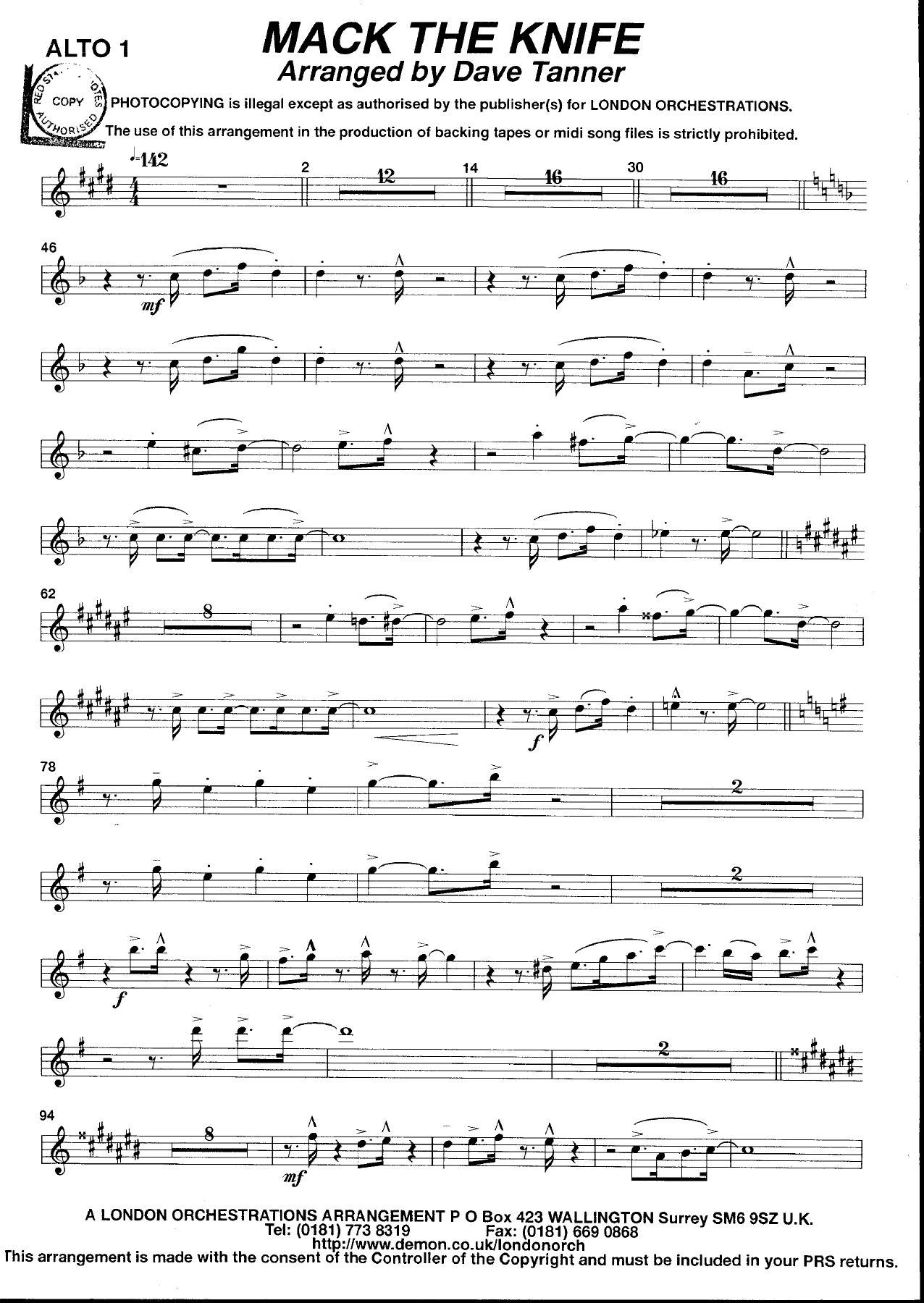 Mack The Knife — sheet music cover (first page)