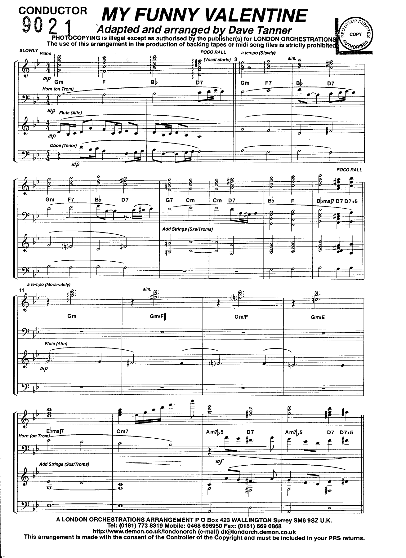 My Funny Valentine (D.Tanner) London Orchestrations — Big Band sheet music arranged by Vocal | Jazz Vocal