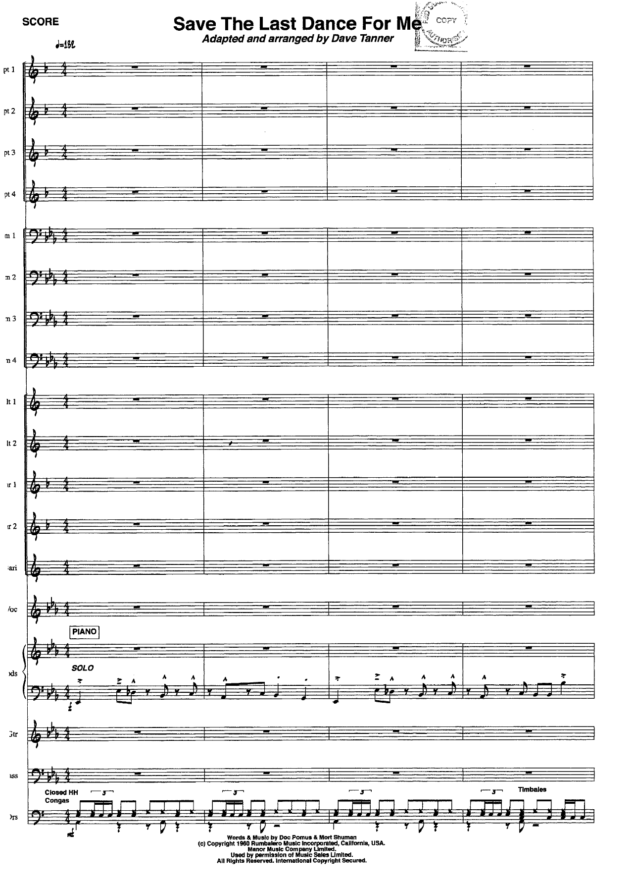 Save The Last Dance For Me — Big Band sheet music by D.Tanner | Jazz Vocal