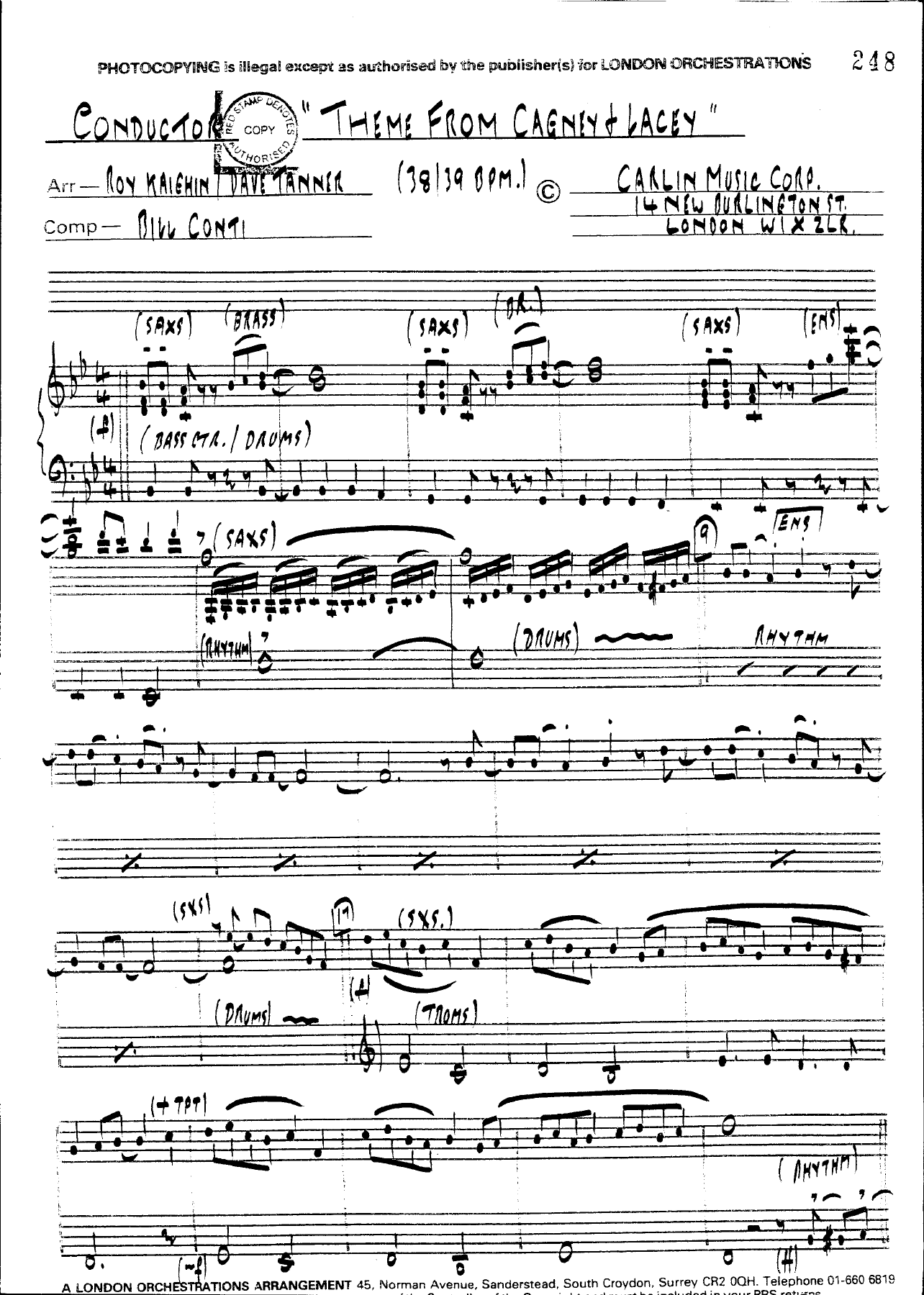 Theme From Cagney And Lacey — Big Band sheet music arranged by D.Tanner | Jazz Standard