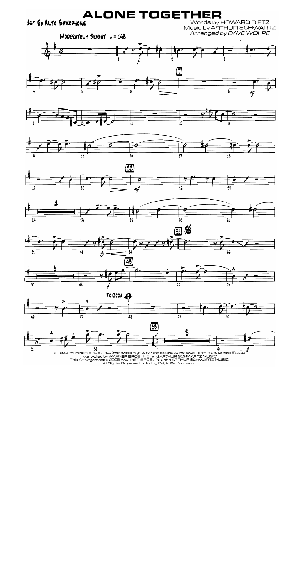 Alone Together (D.Wolpe) Tenor & Bone Feature — sheet music cover (first page)