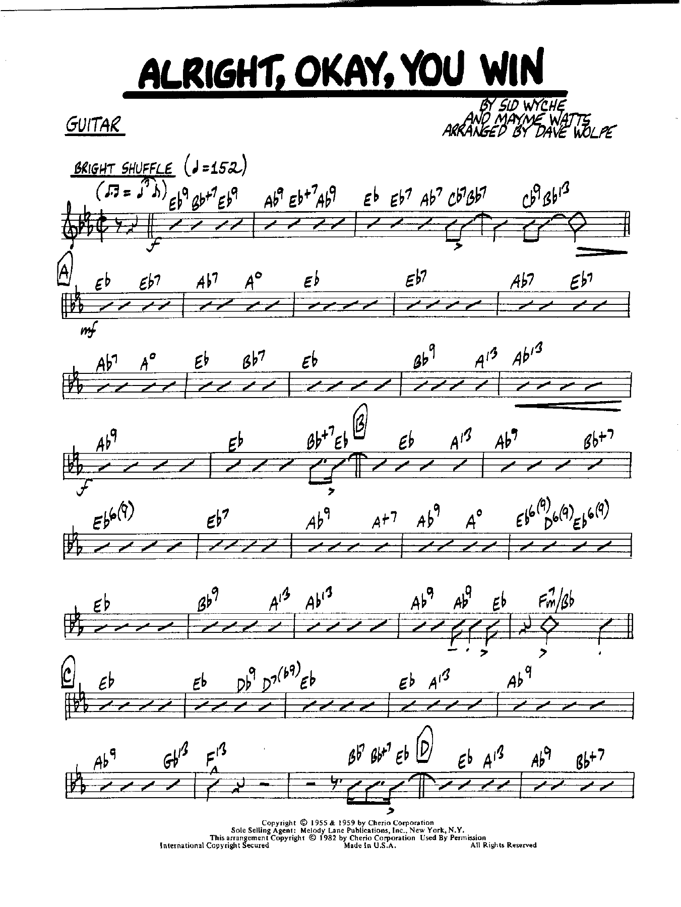 Alright, Ok, You Win — sheet music preview