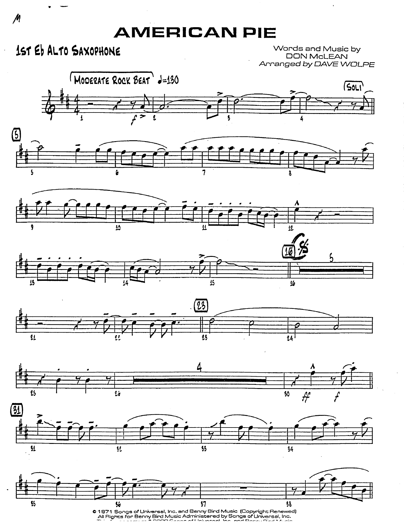 American Pie — sheet music preview