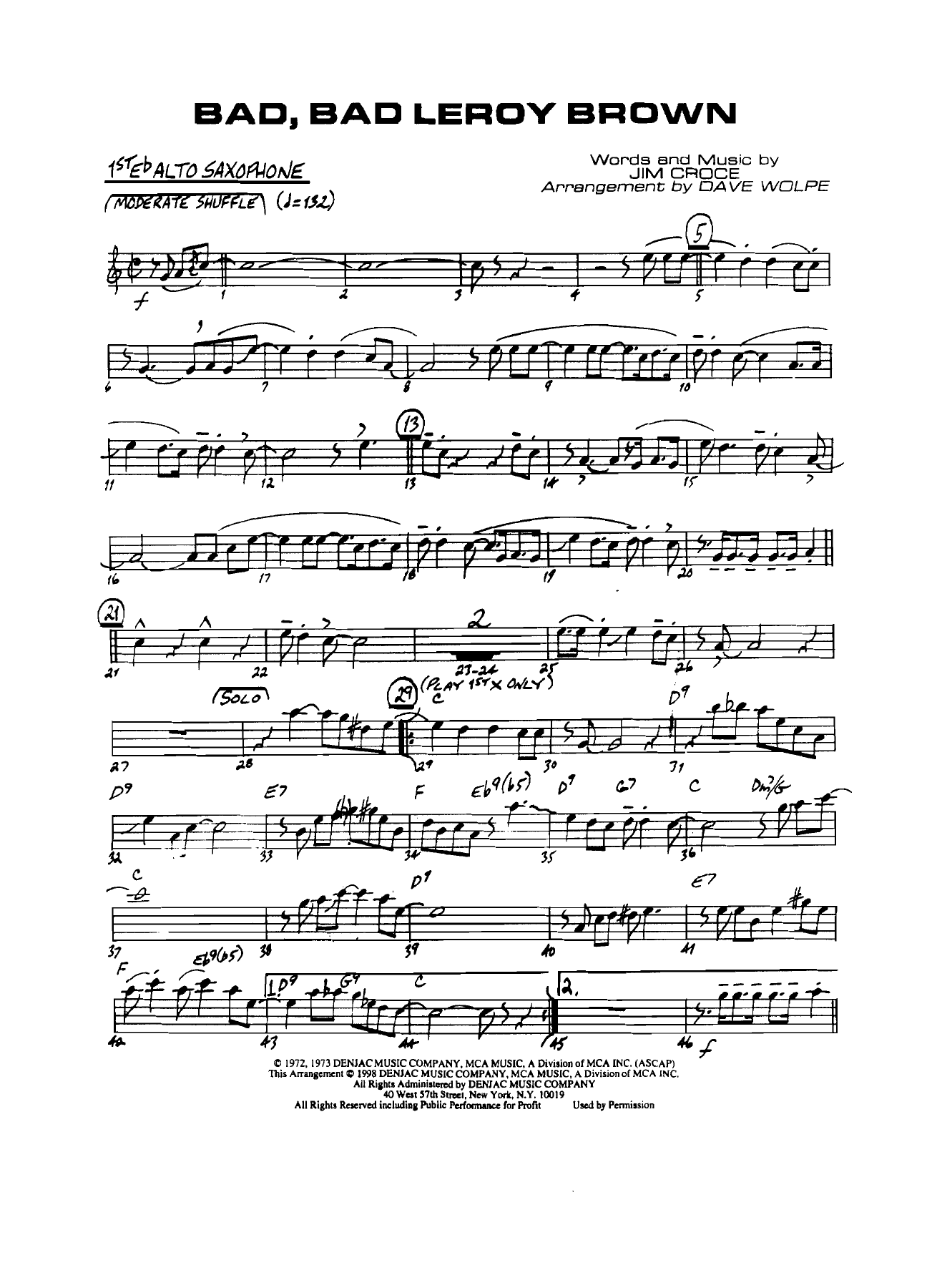 Bad, Bad Leroy Brown — Big Band sheet music arranged by D.Wolpe | Jazz Standard