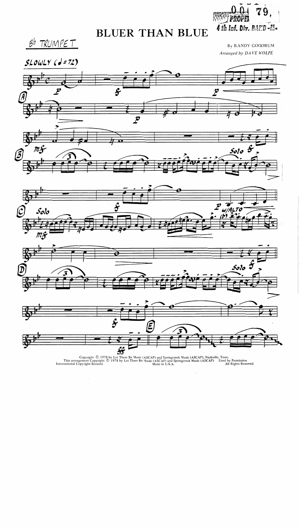 Bluer Than Blue — sheet music cover (first page)
