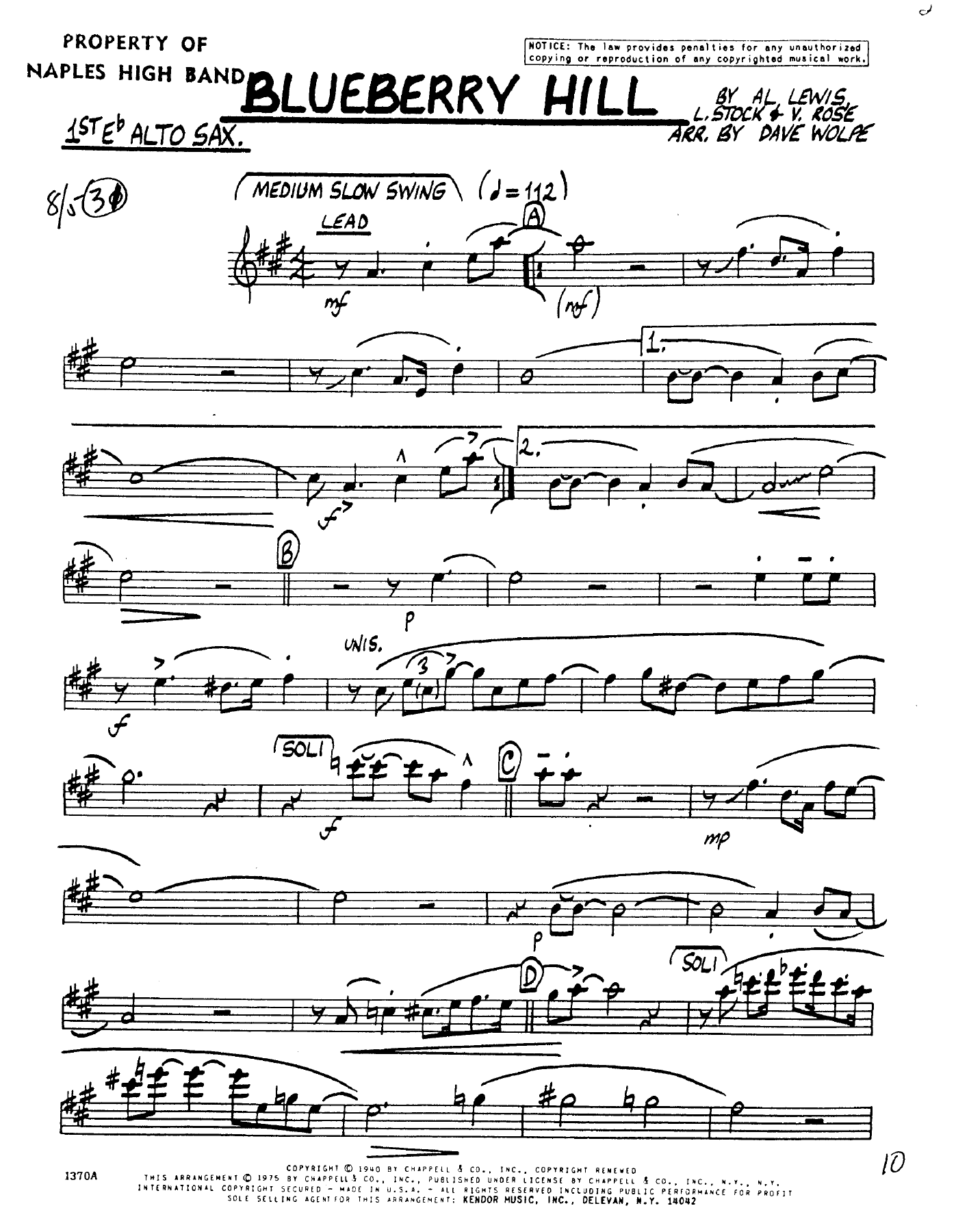 Blueberry Hill — sheet music cover (first page)