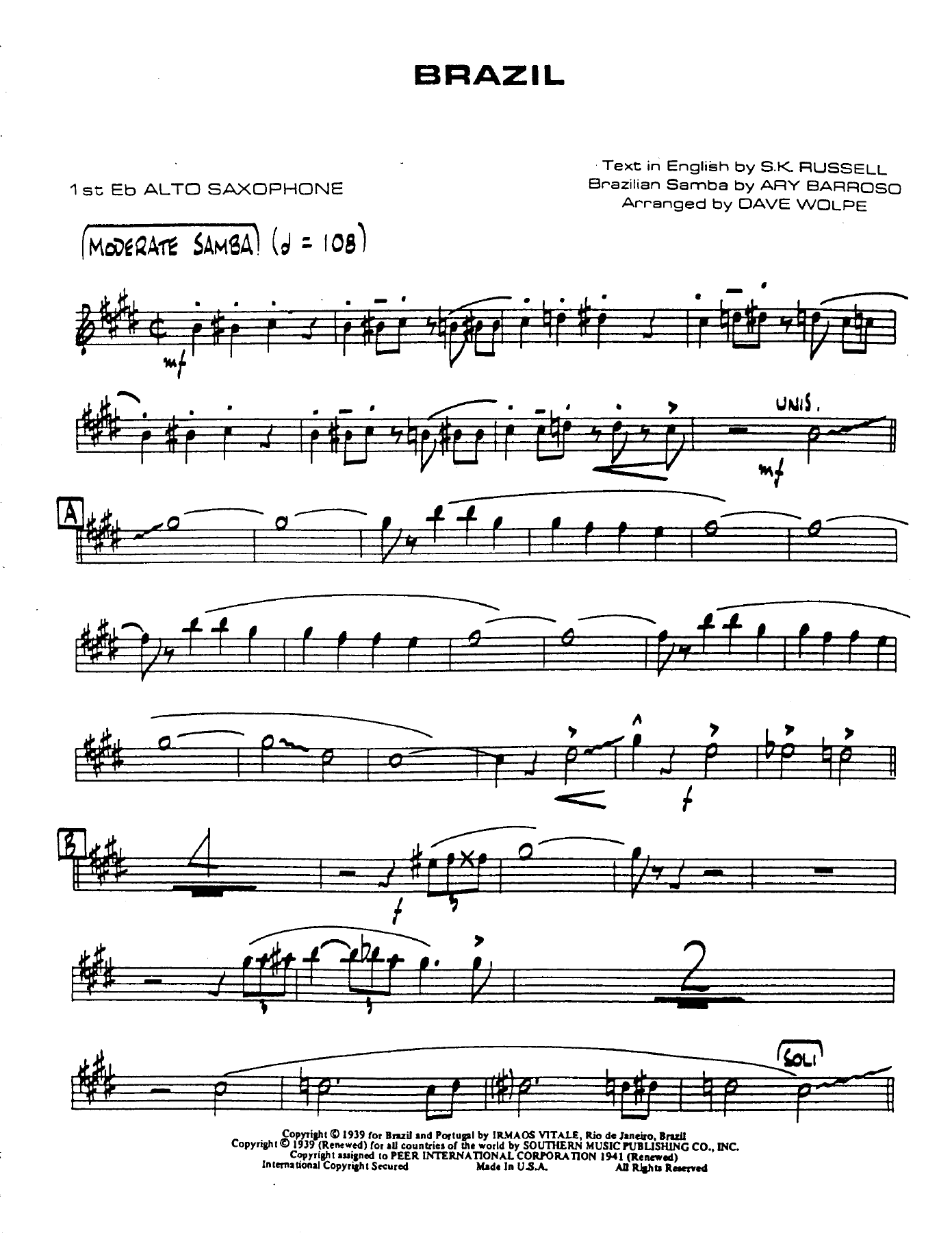 Brazil — sheet music cover (first page)
