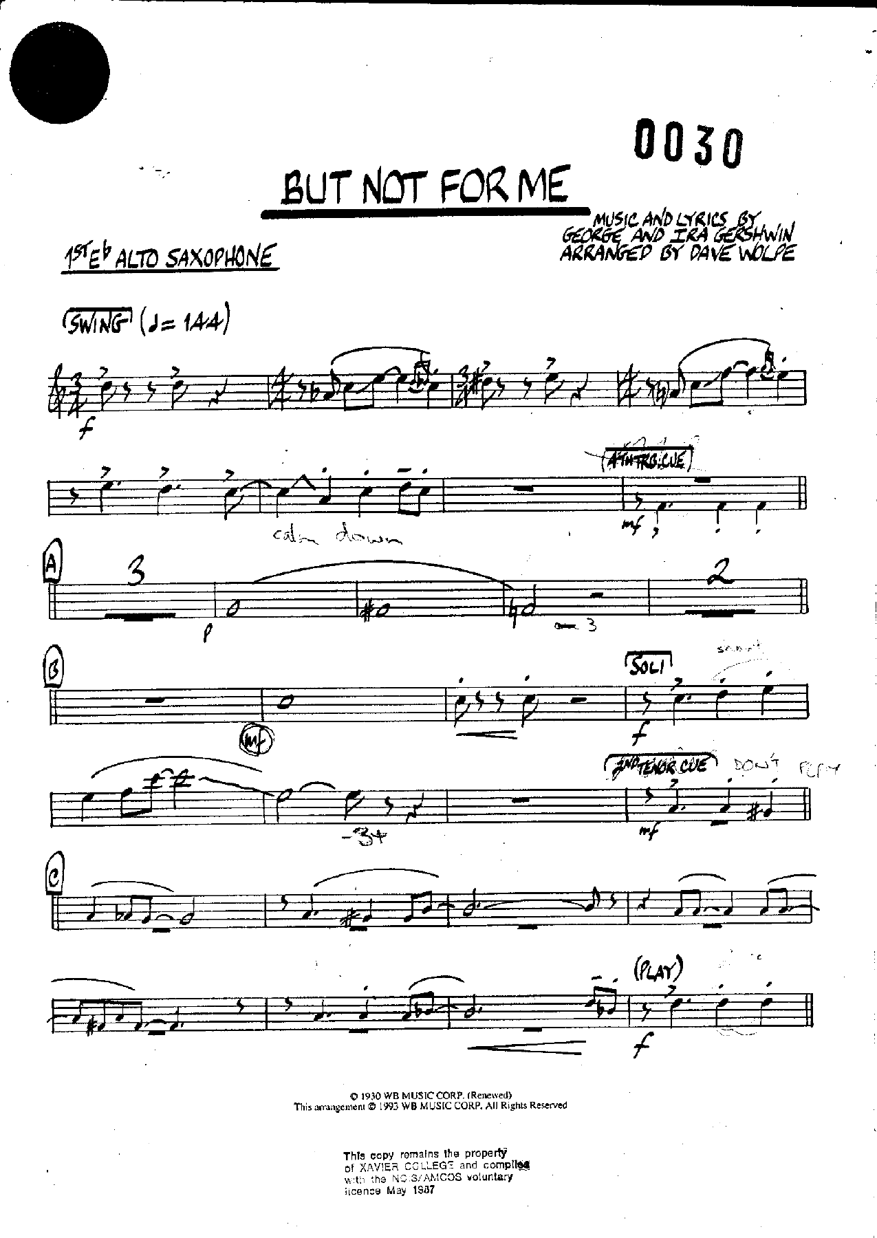 But Not For Me — Big Band sheet music arranged by D.Wolpe | Jazz Standard