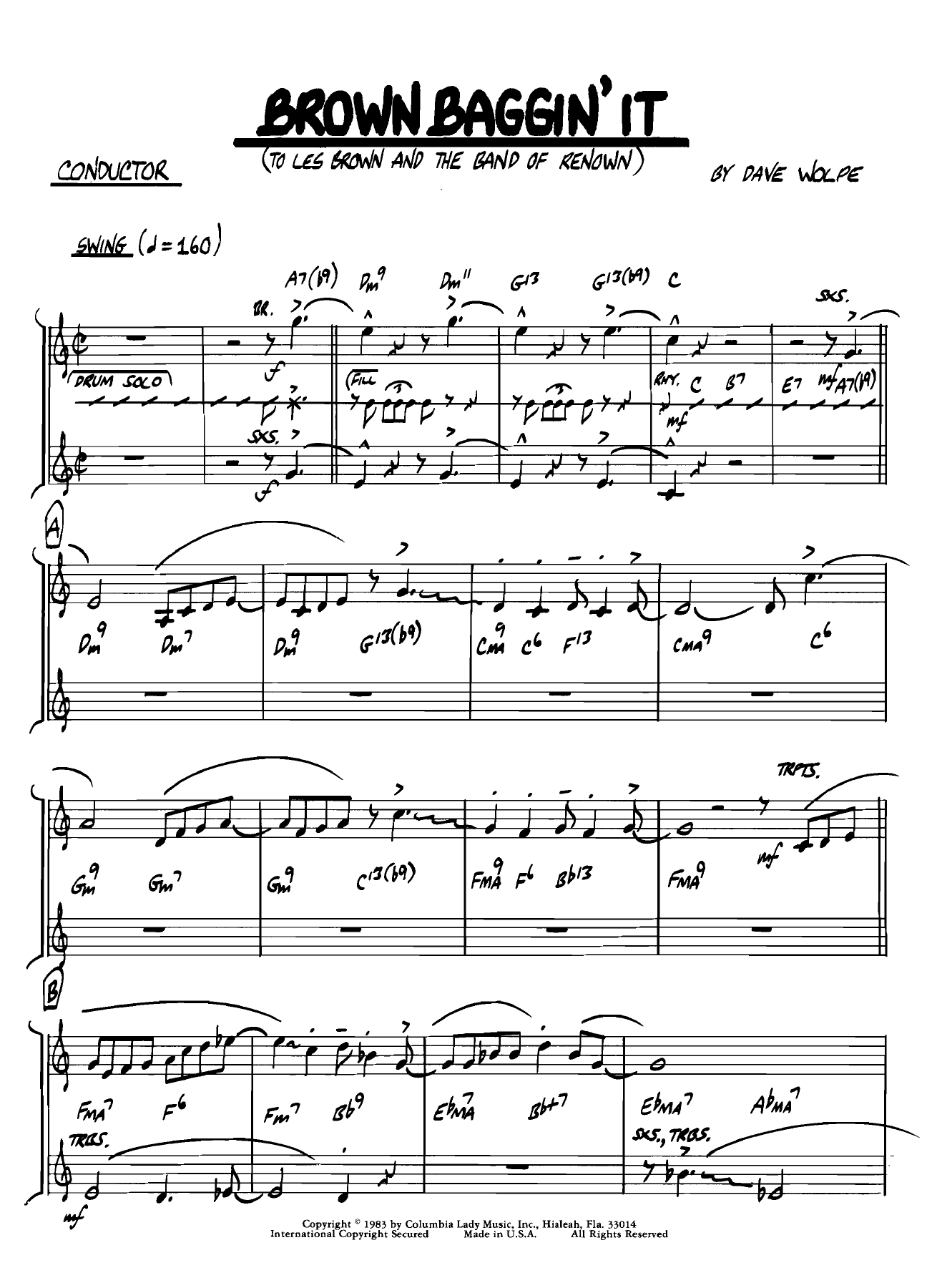 Brown Baggin It — Big Band sheet music arranged by D.Wolpe | Jazz Standard