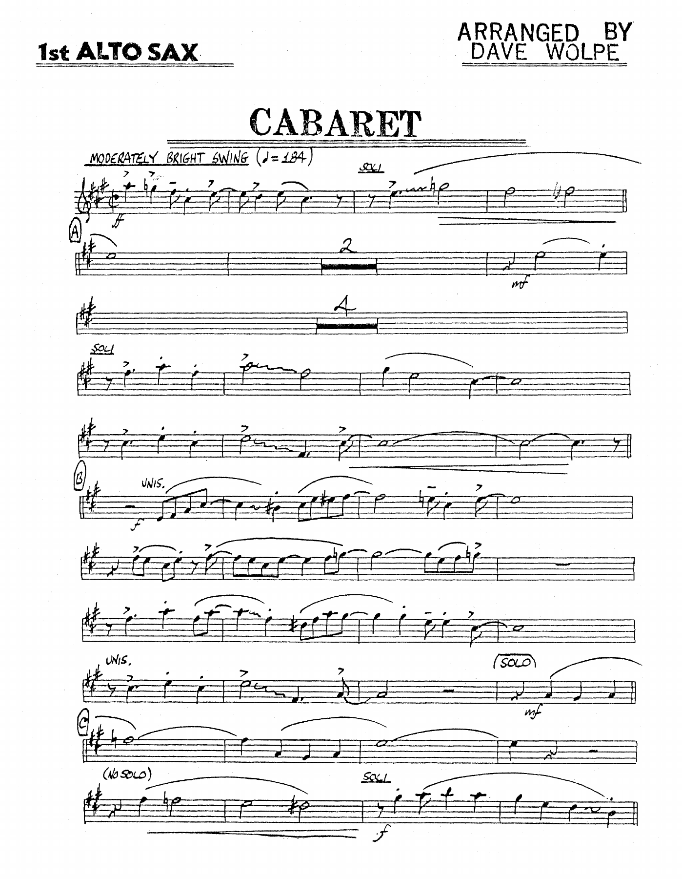 Cabaret — Big Band sheet music arranged by D.Wolpe | Jazz Standard