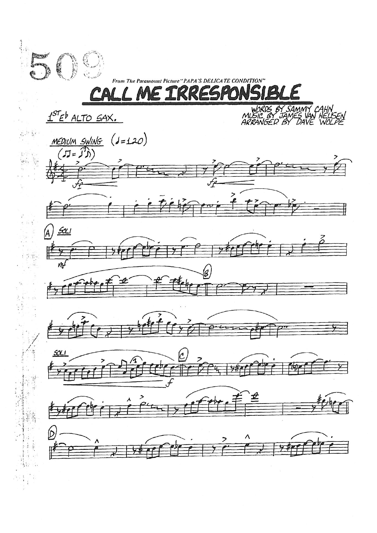 Call Me Irresponsible — sheet music cover (first page)