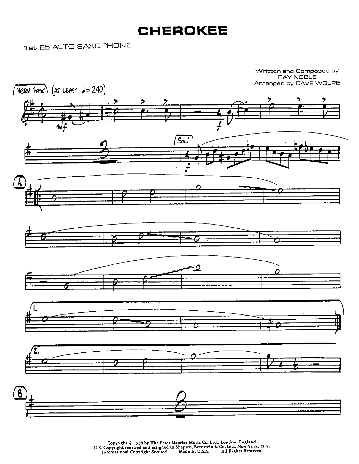Cherokee — sheet music cover (first page)