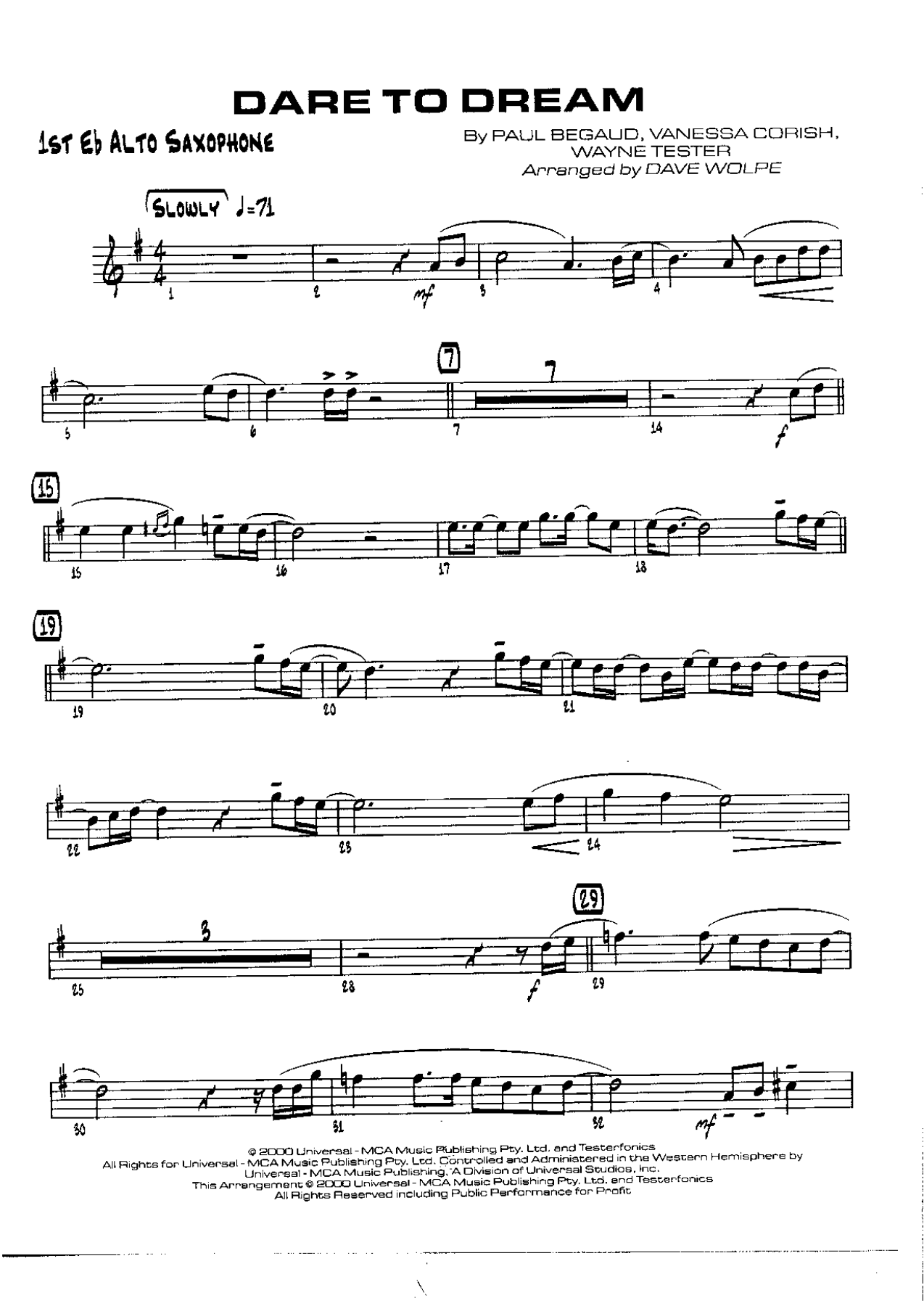 Dare To Dream — Big Band sheet music arranged by D.Wolpe | Jazz Standard